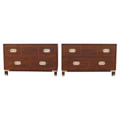 Pair of Mid-Century Modern Campaign Walnut Nightstands by Baker Milling Road