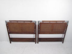 Pair of Mid-Century Modern Cane and Chrome Twin Size Headboards