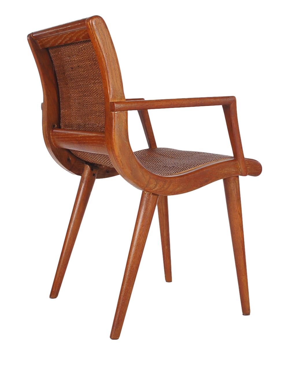 American Mid-Century Modern Cane and Oak Danish Modern Style Armchair or Side Chair