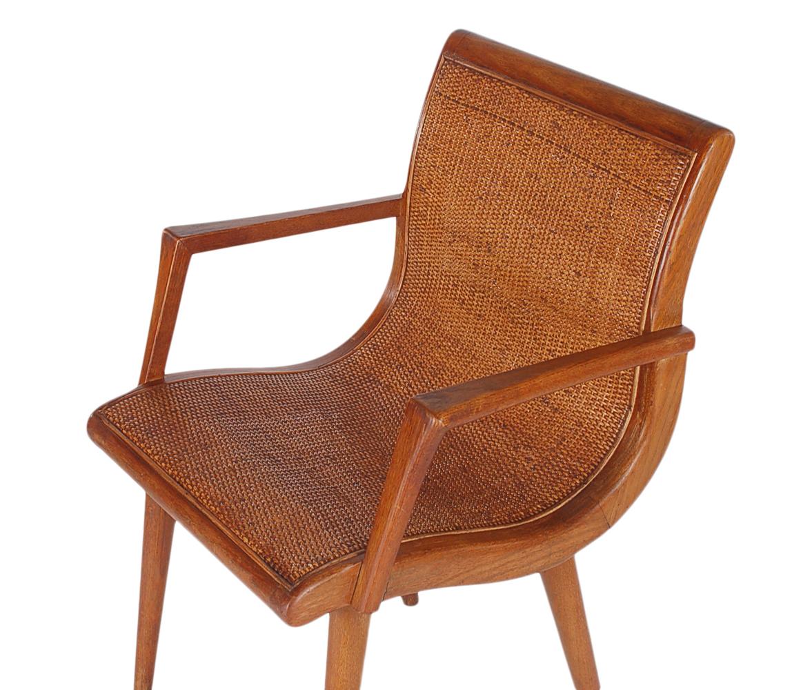 Mid-Century Modern Cane and Oak Danish Modern Style Armchair or Side Chair In Excellent Condition In Philadelphia, PA