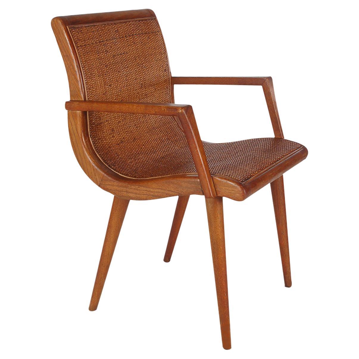 Mid-Century Modern Cane and Oak Danish Modern Style Armchair or Side Chair