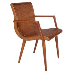 Mid-Century Modern Cane and Oak Danish Modern Style Armchair or Side Chair