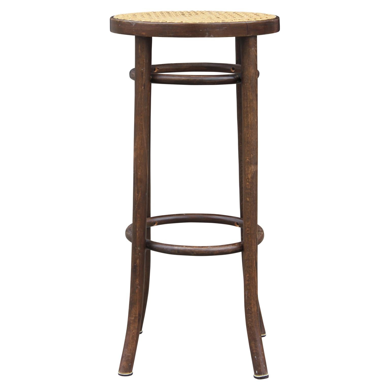 Pair of Mid-Century Modern Cane Top Barstools by Thonet Bentwood In Excellent Condition In Houston, TX