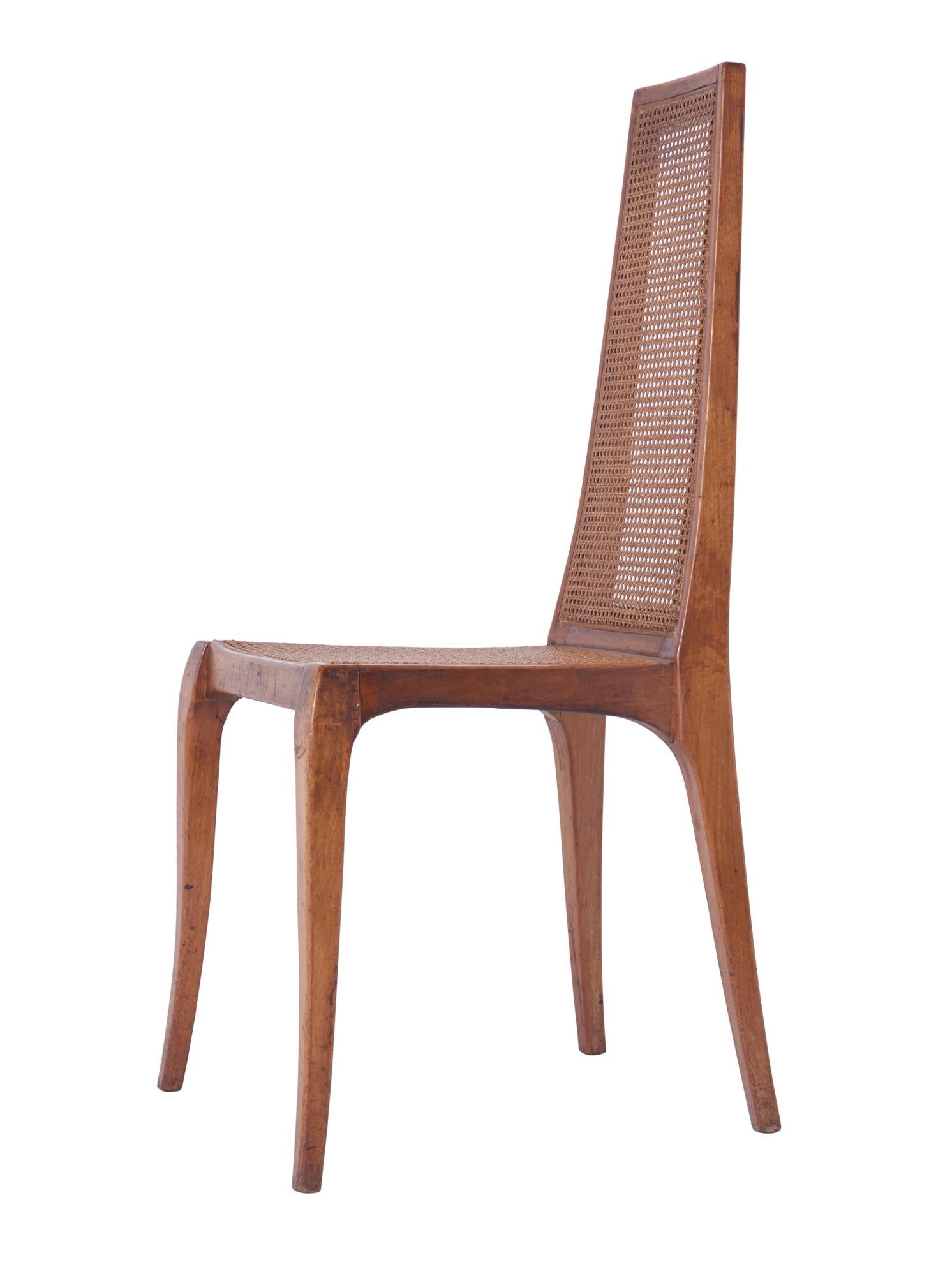 Pair of Mid-Century Modern Caned Chairs in Walnut, circa 1960 In Good Condition In New York, NY