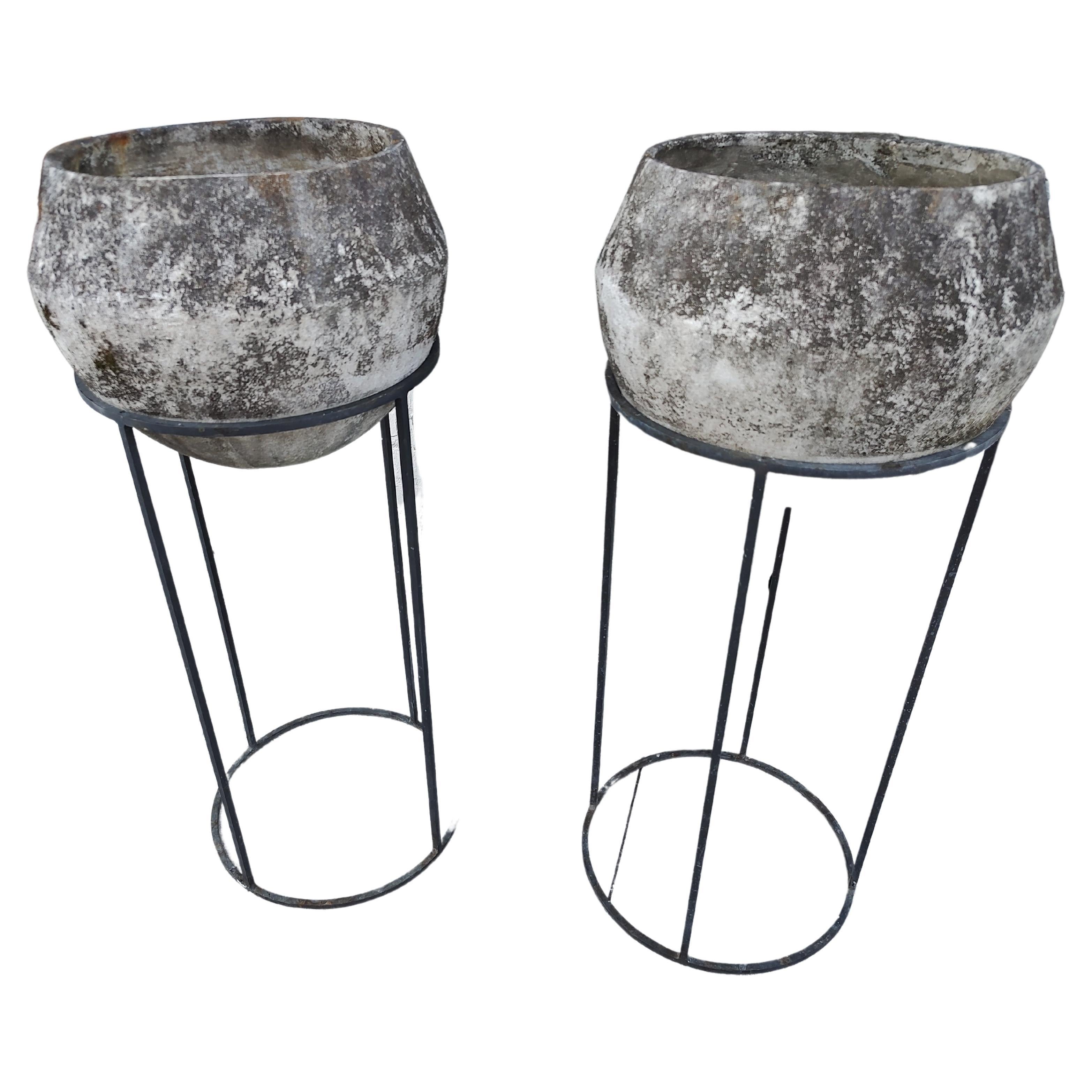 Pair of Large English MidCentury Modern Cast Stone Bowl Planters at 1stDibs