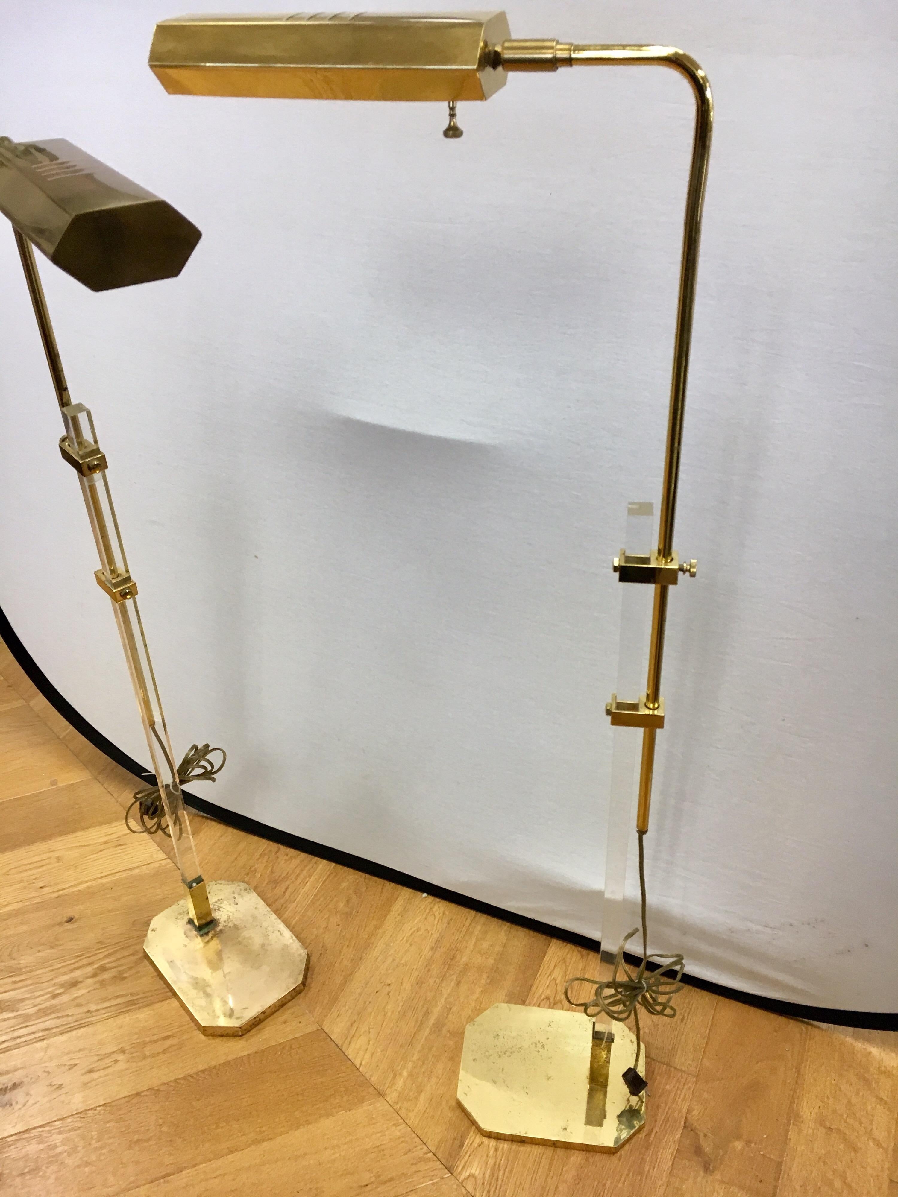Pair of Mid-Century Modern Cedric Hartman Style Brass and Lucite Floor Lamps 8
