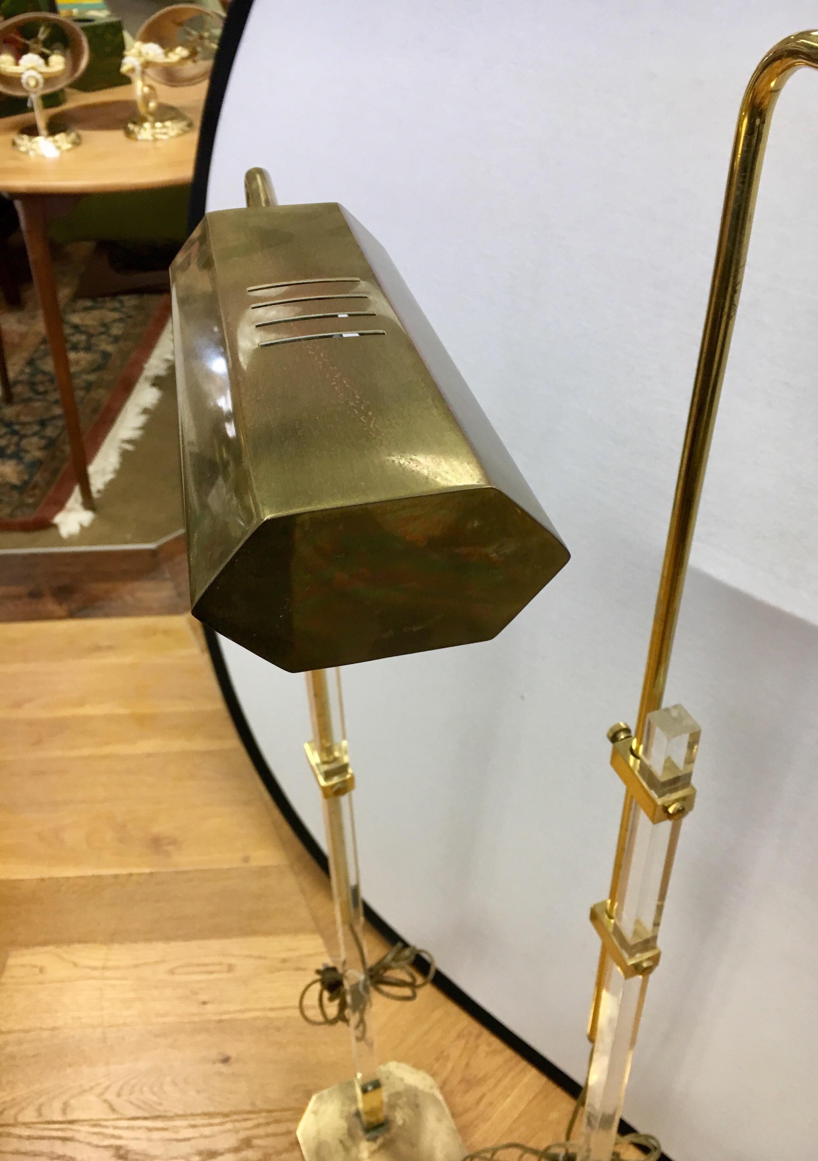 Pair of Mid-Century Modern Cedric Hartman Style Brass and Lucite Floor Lamps In Fair Condition In West Hartford, CT