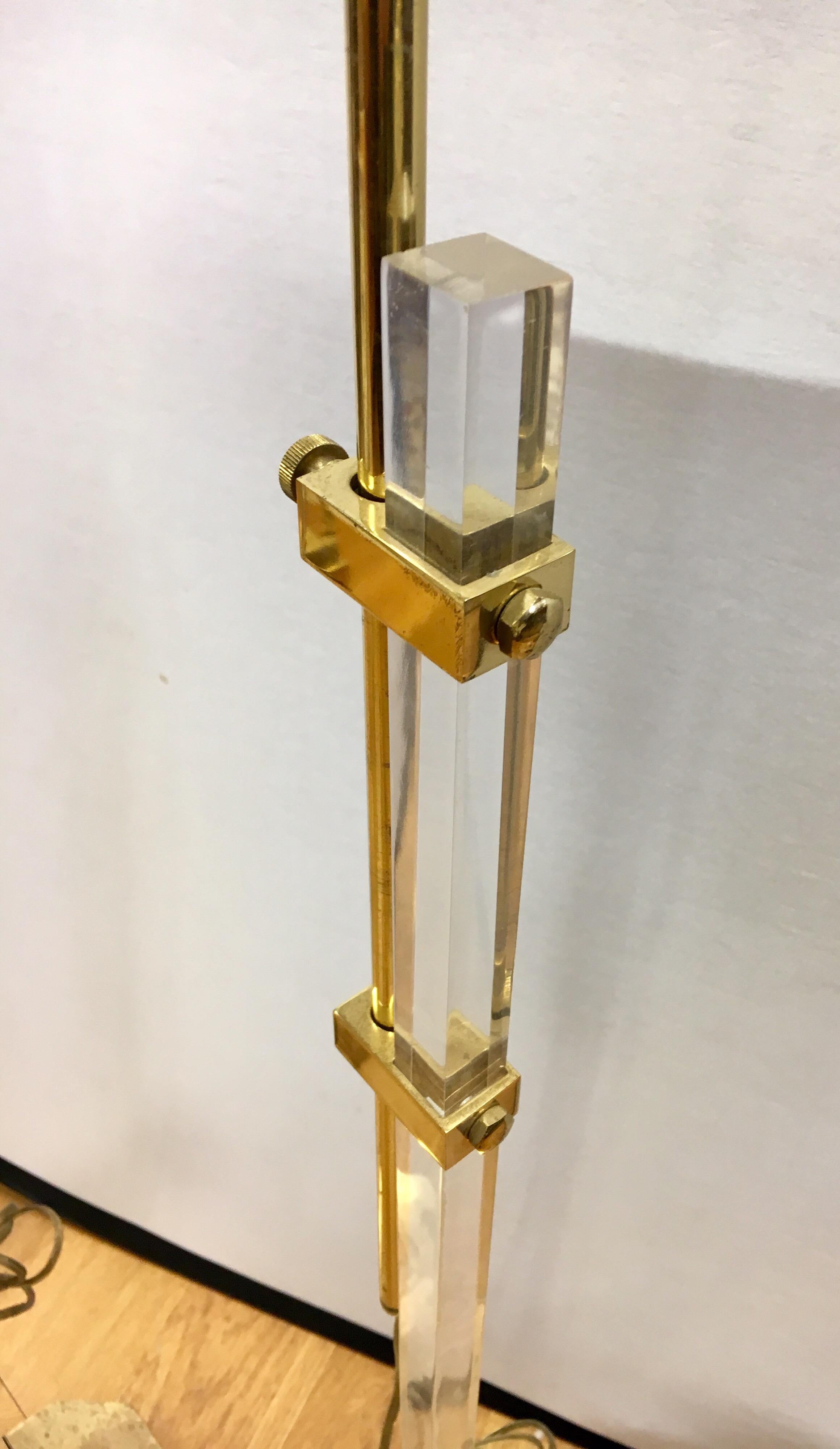 Late 20th Century Pair of Mid-Century Modern Cedric Hartman Style Brass and Lucite Floor Lamps