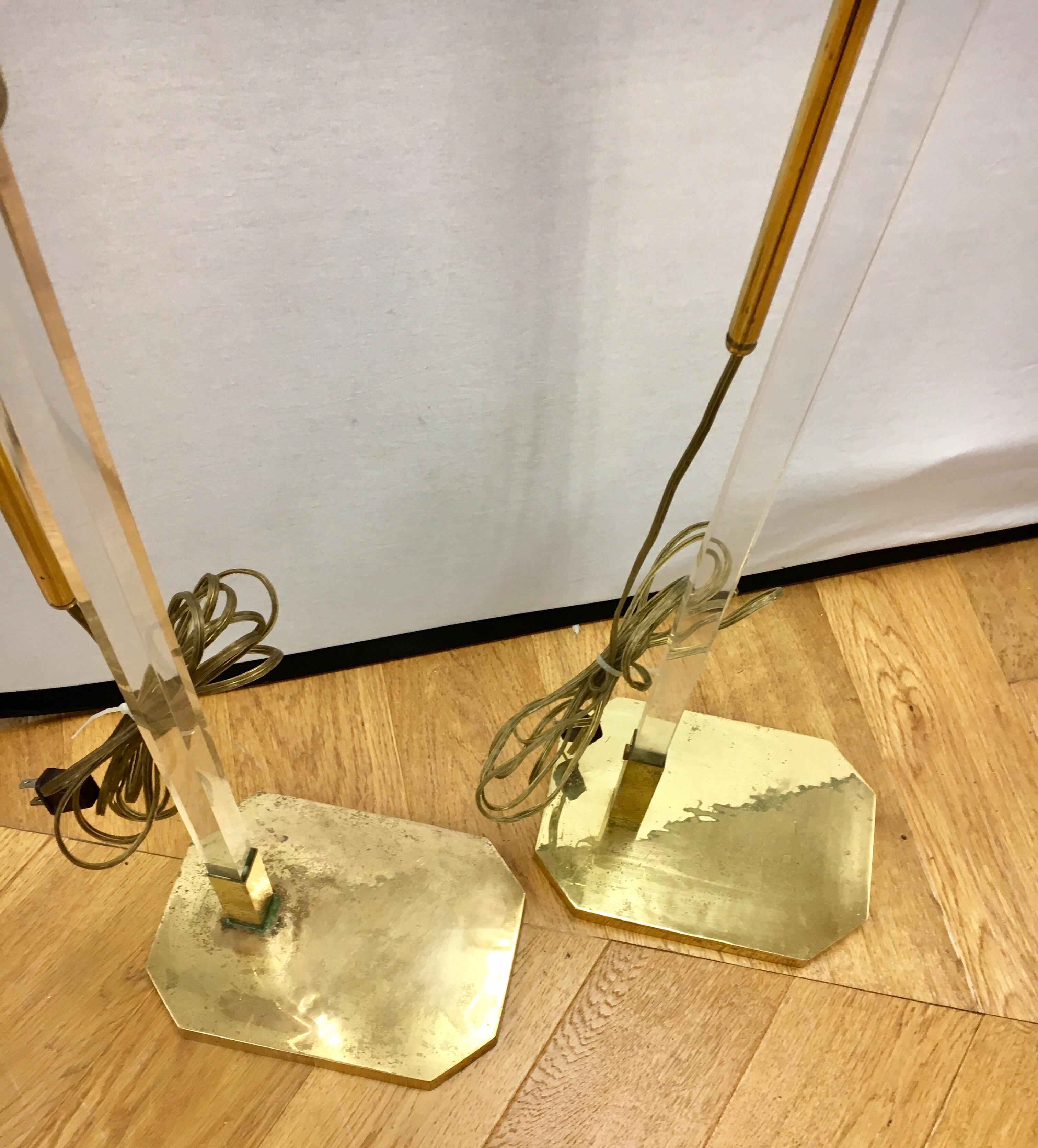 Pair of Mid-Century Modern Cedric Hartman Style Brass and Lucite Floor Lamps 2