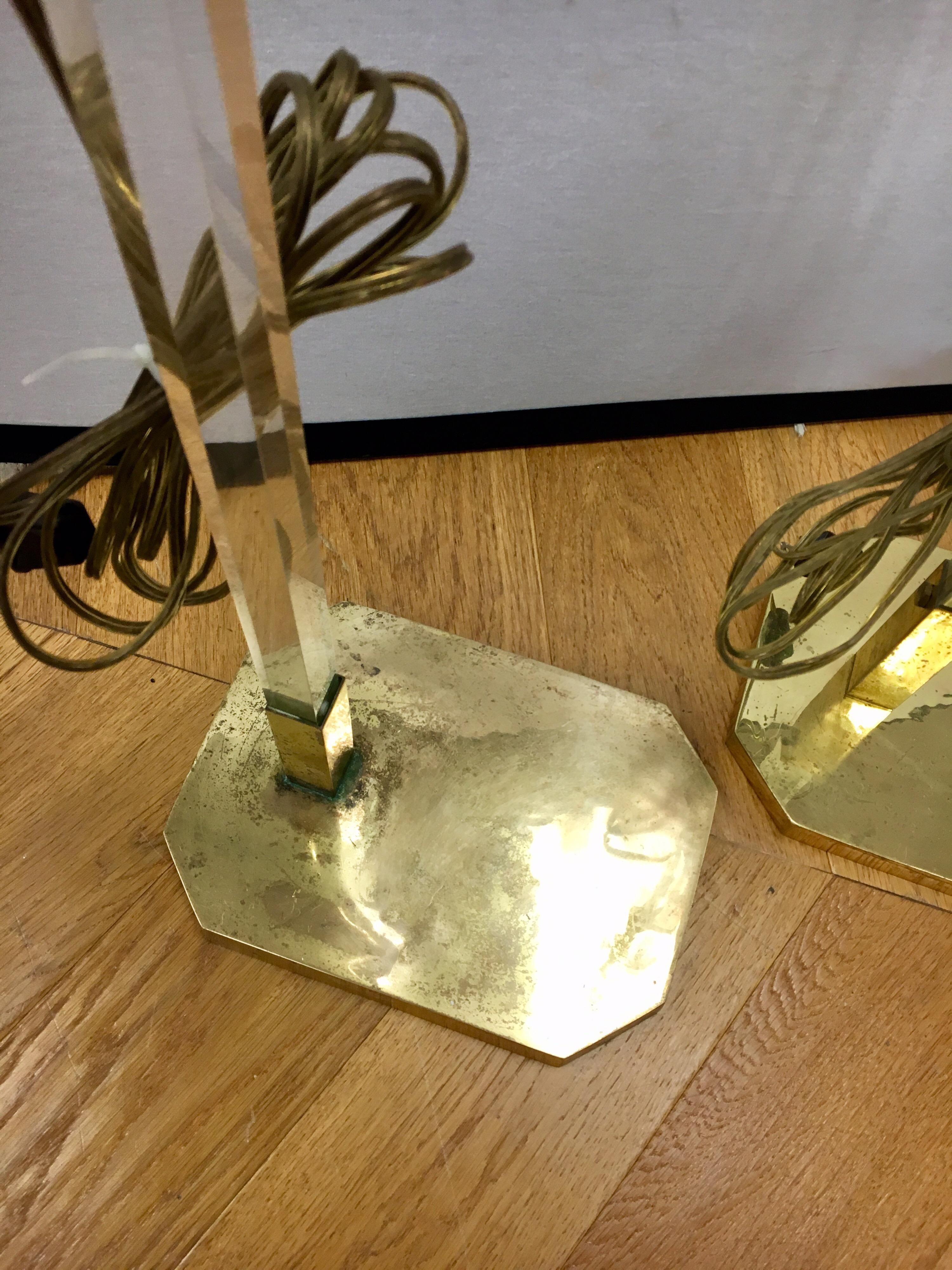 Pair of Mid-Century Modern Cedric Hartman Style Brass and Lucite Floor Lamps 3