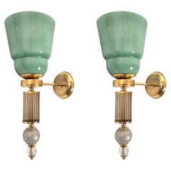 Pair of mid century modern, celadon green Murano glass sconces
