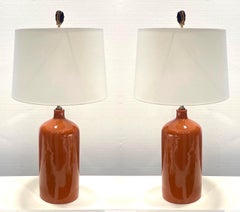 Pair of Mid-Century Modern Ceramic Lamps in Burnt Orange, circa 1970s