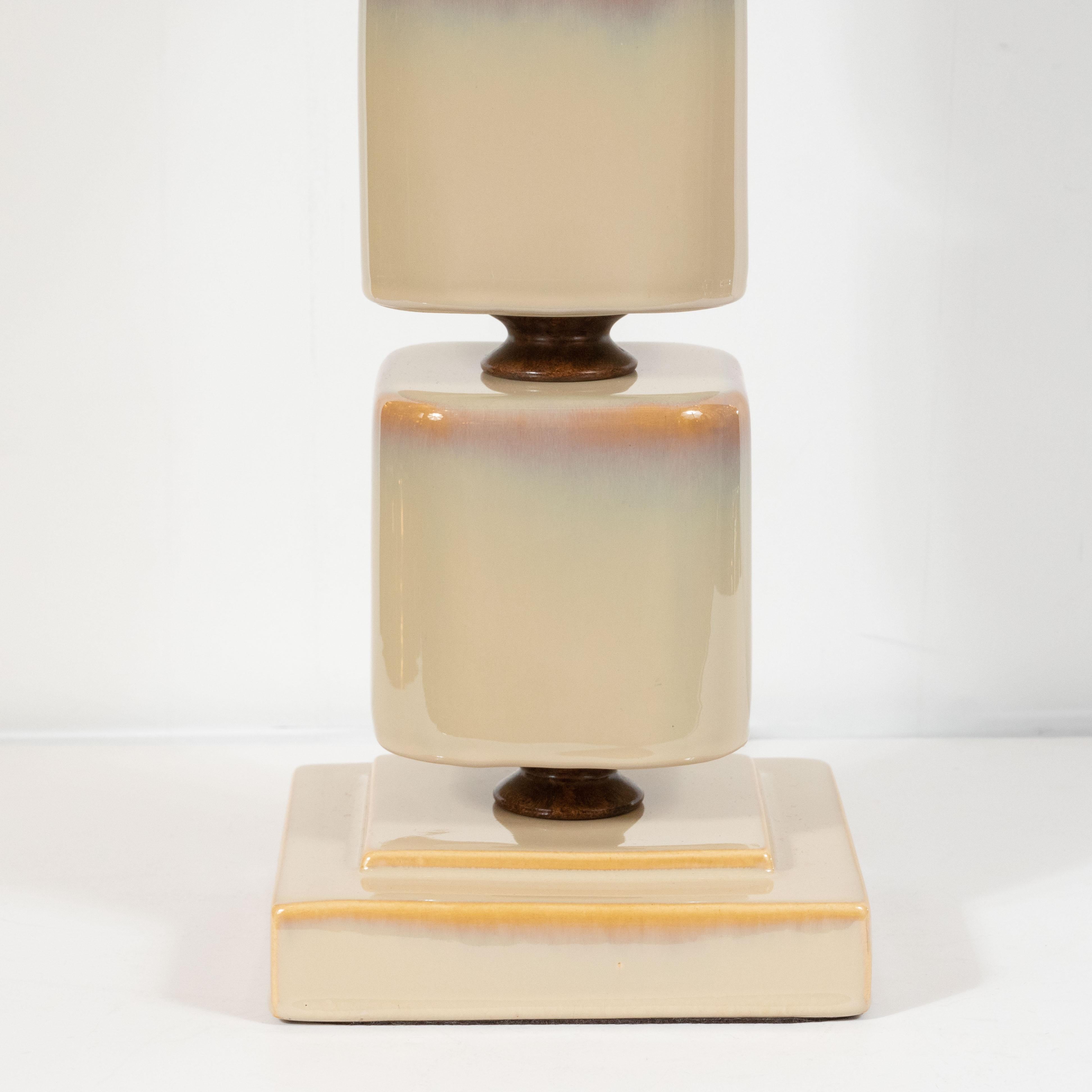 American Pair of Mid-Century Modern Ceramic Pearlescent Cube Table Lamps