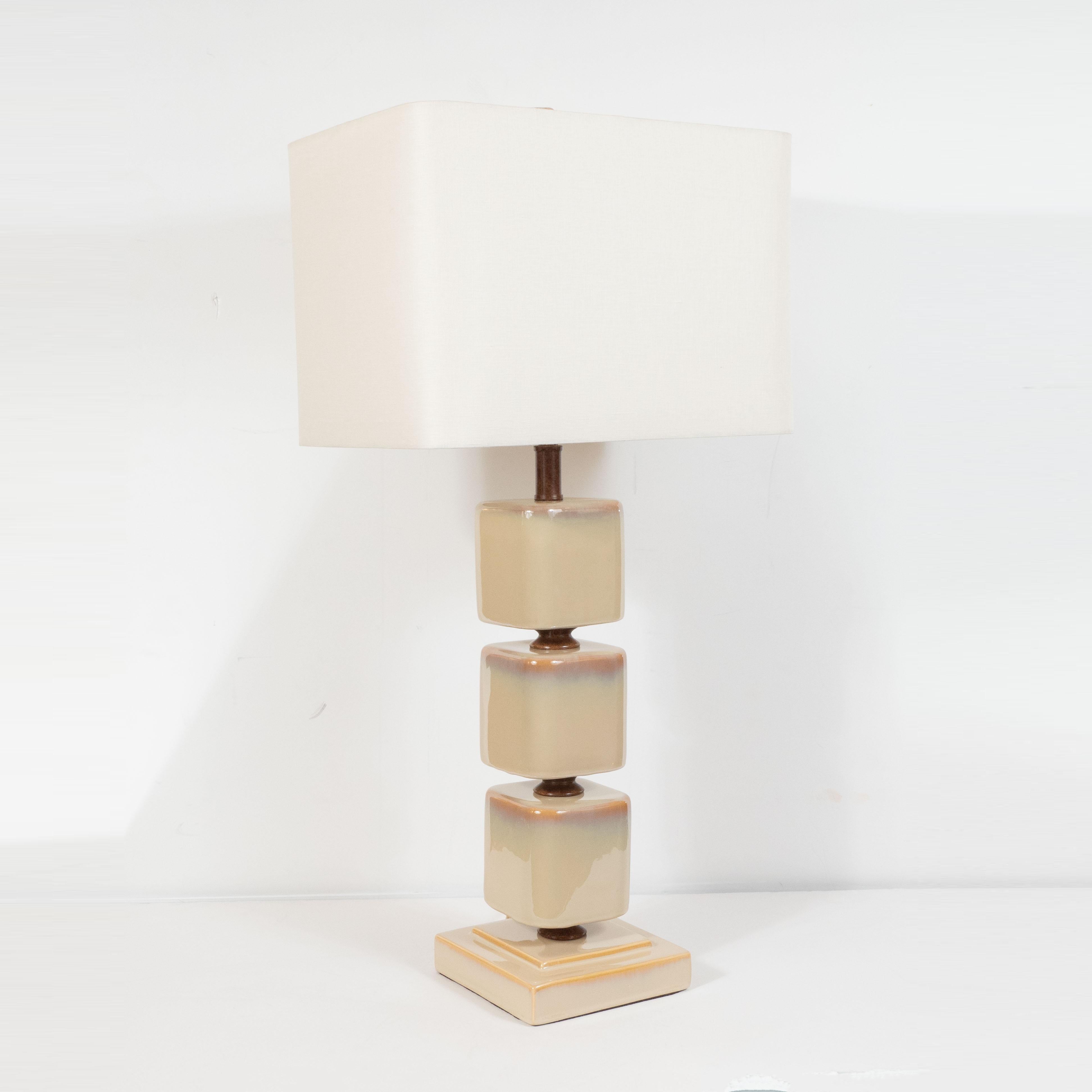 Mid-20th Century Pair of Mid-Century Modern Ceramic Pearlescent Cube Table Lamps