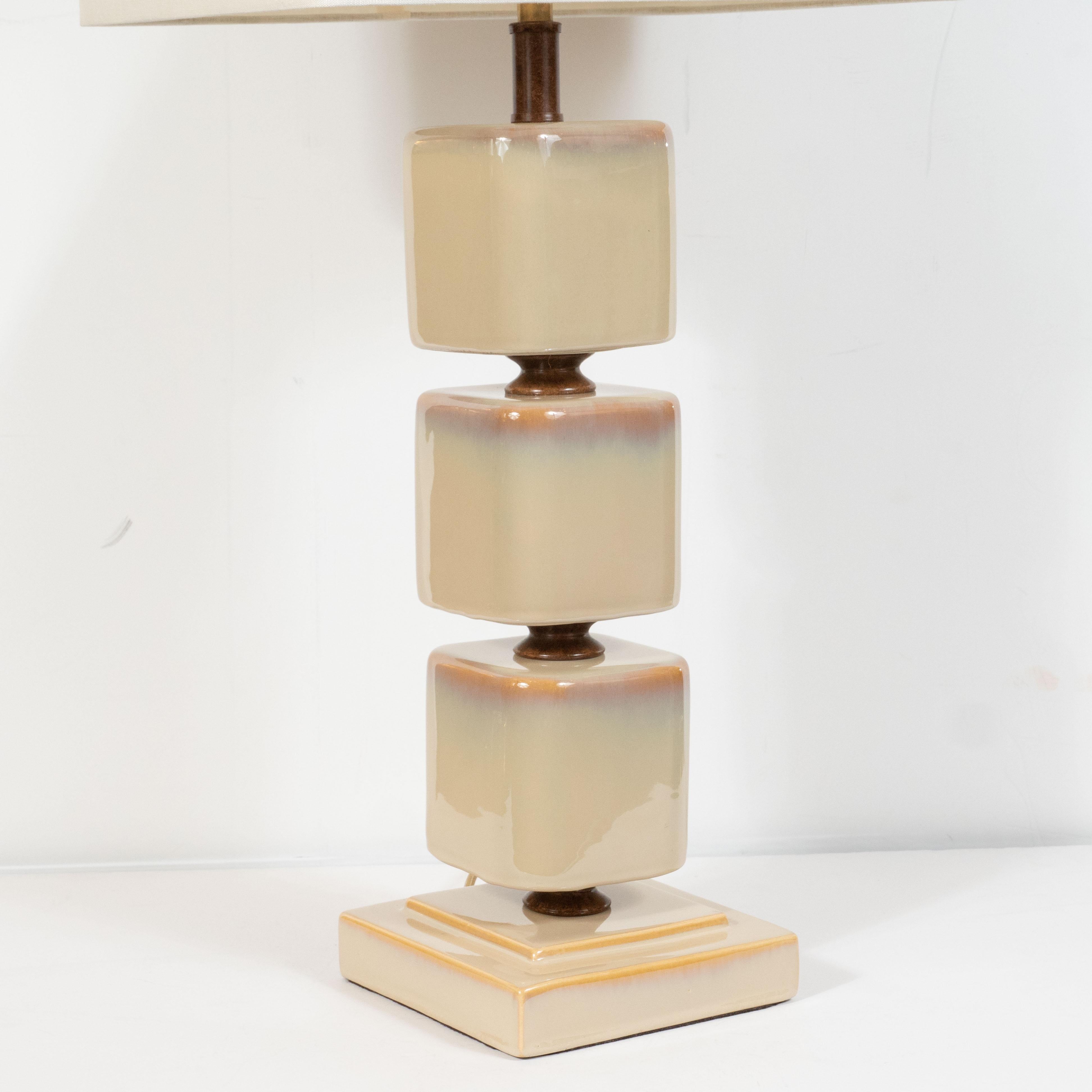 Pair of Mid-Century Modern Ceramic Pearlescent Cube Table Lamps 1