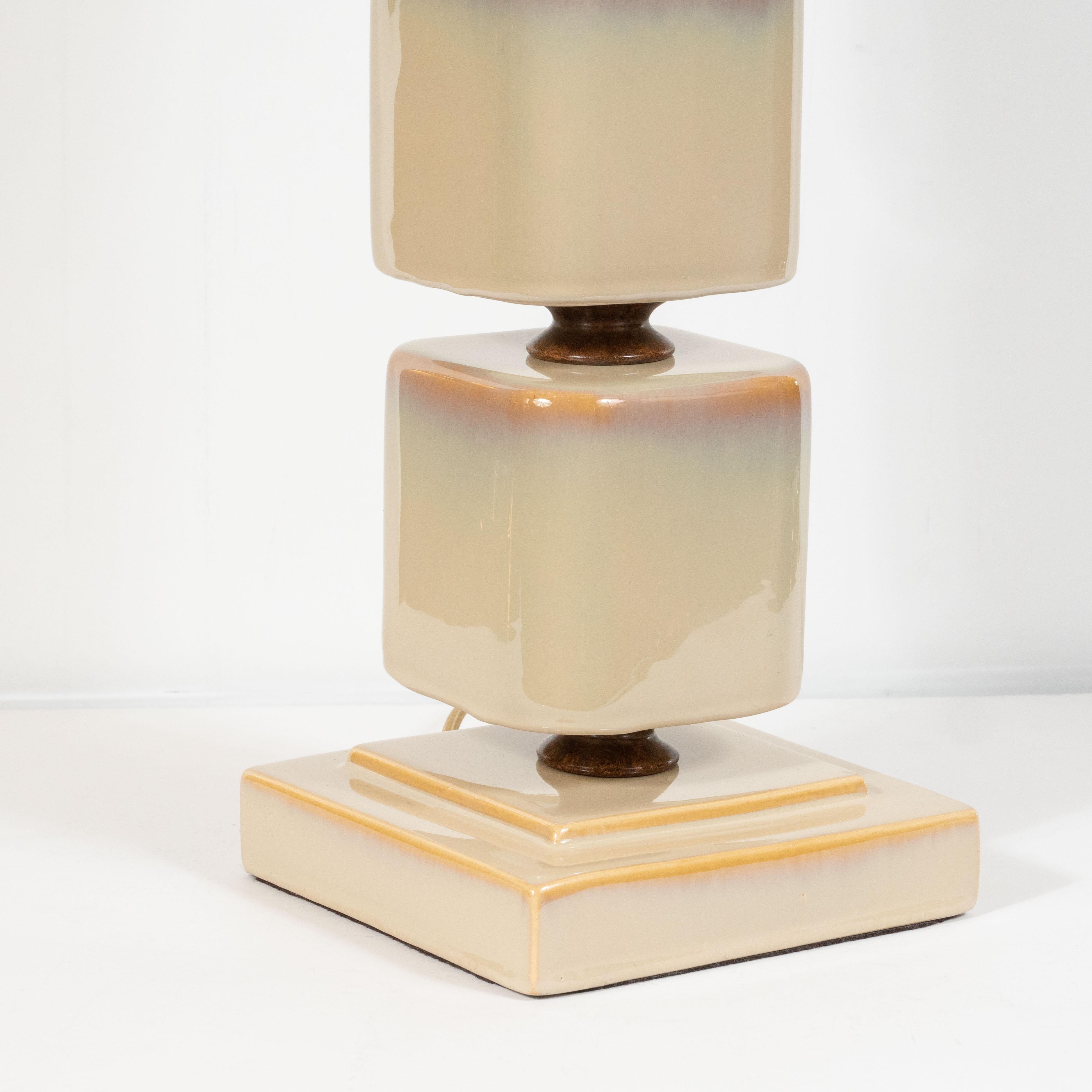 Pair of Mid-Century Modern Ceramic Pearlescent Cube Table Lamps 2