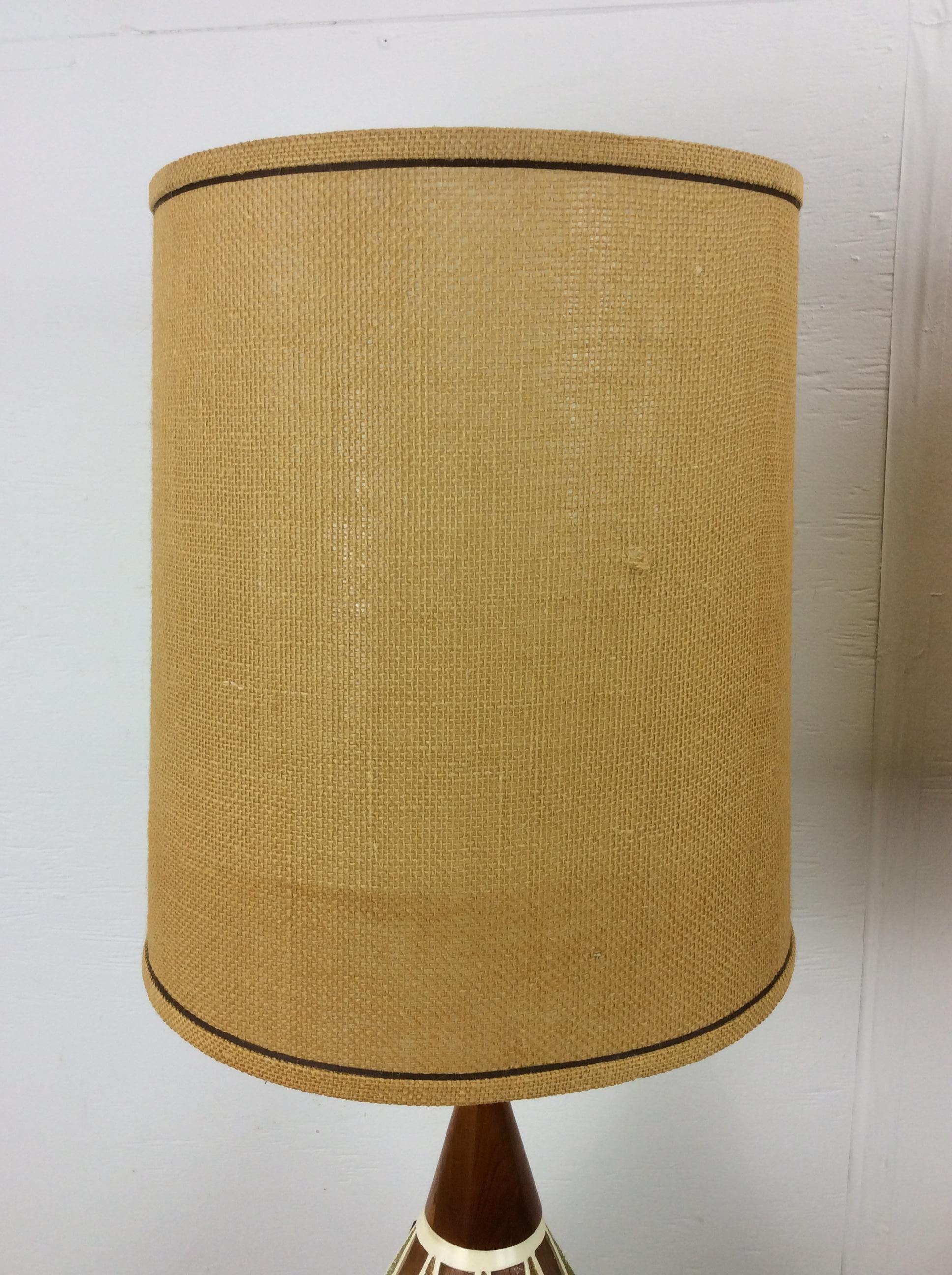 Pair of Mid Century Modern Ceramic Table Lamps with Barrel Shade For Sale 2