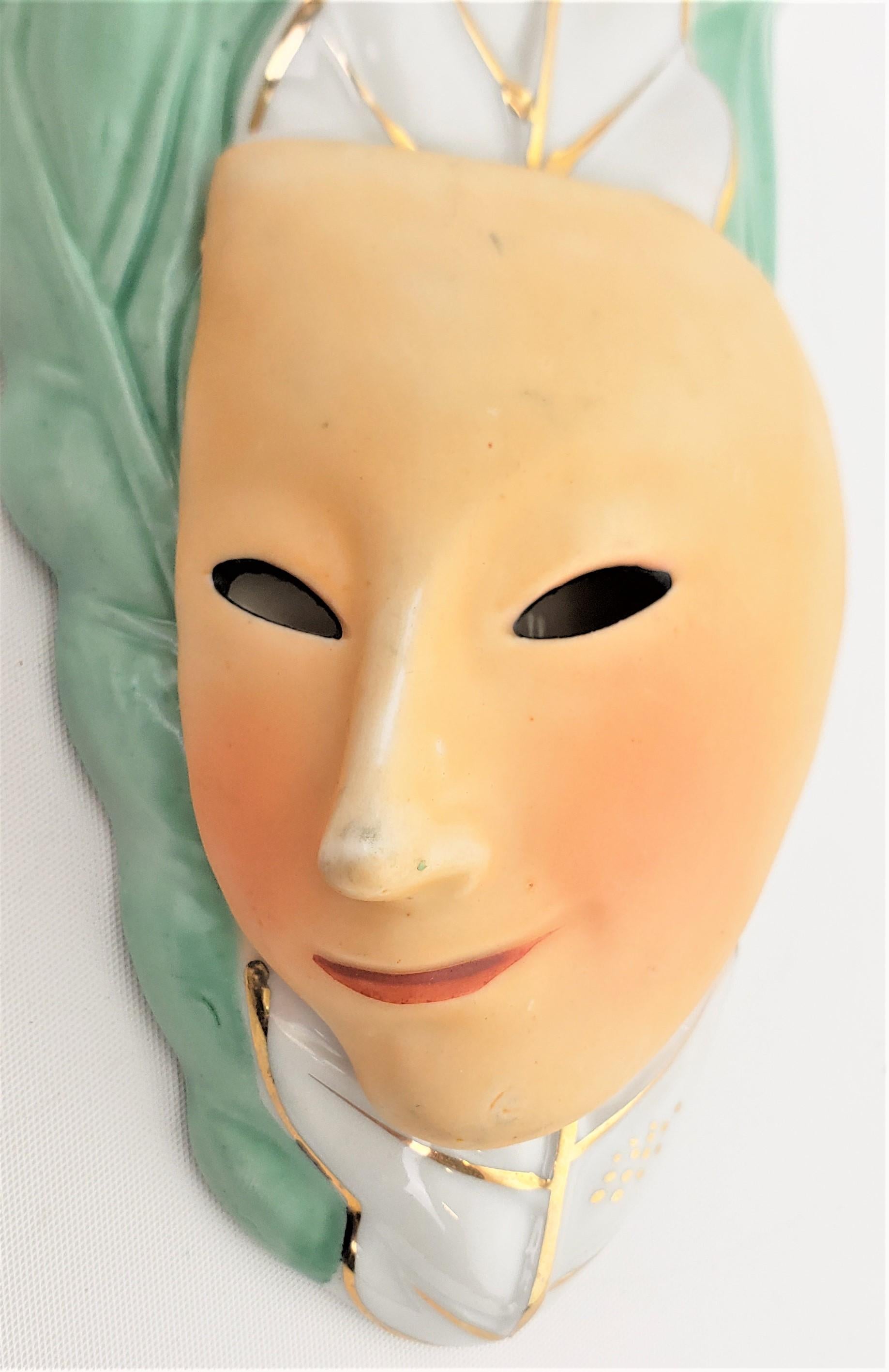 Pair of Mid-Century Modern Ceramic Wall Pockets with Harlequin Mask Alien Faces For Sale 5