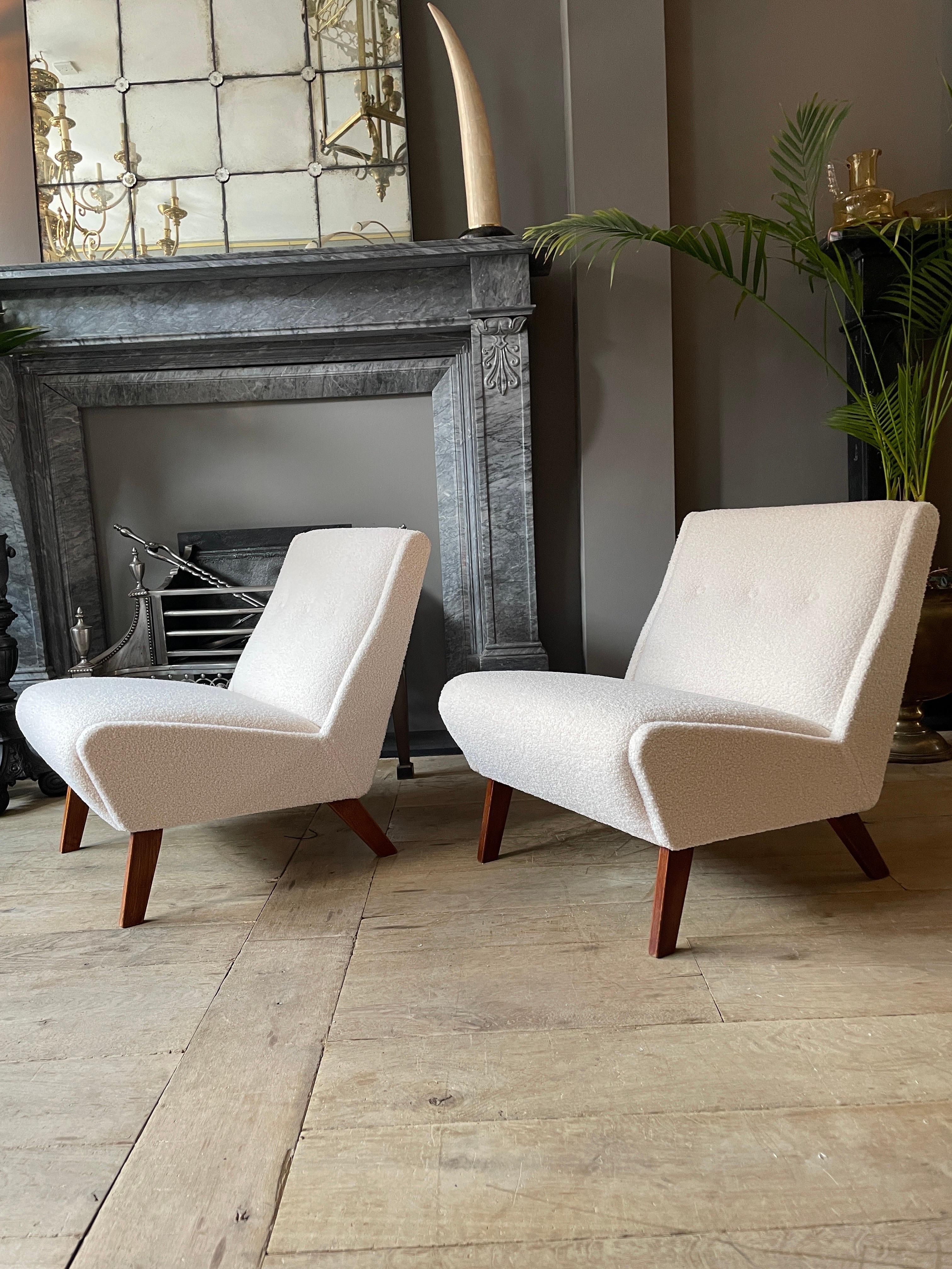 Bouclé Pair of Mid-Century Modern Chairs by Ernest Race