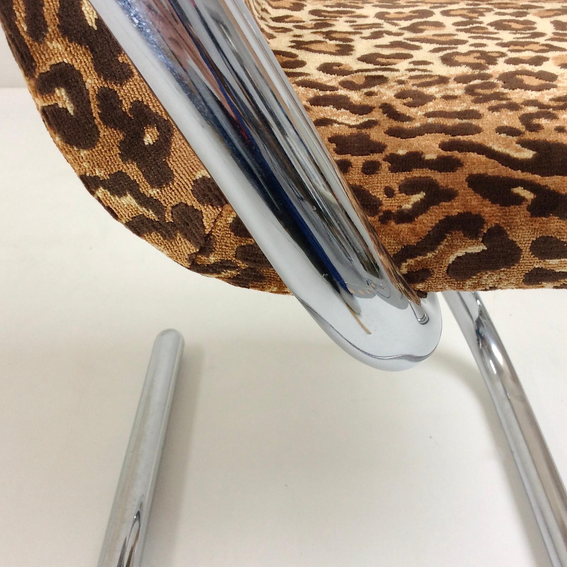 Pair of Mid-Century Modern Chairs, Chrome & Leopard Fabric, circa 1970, Italy 4