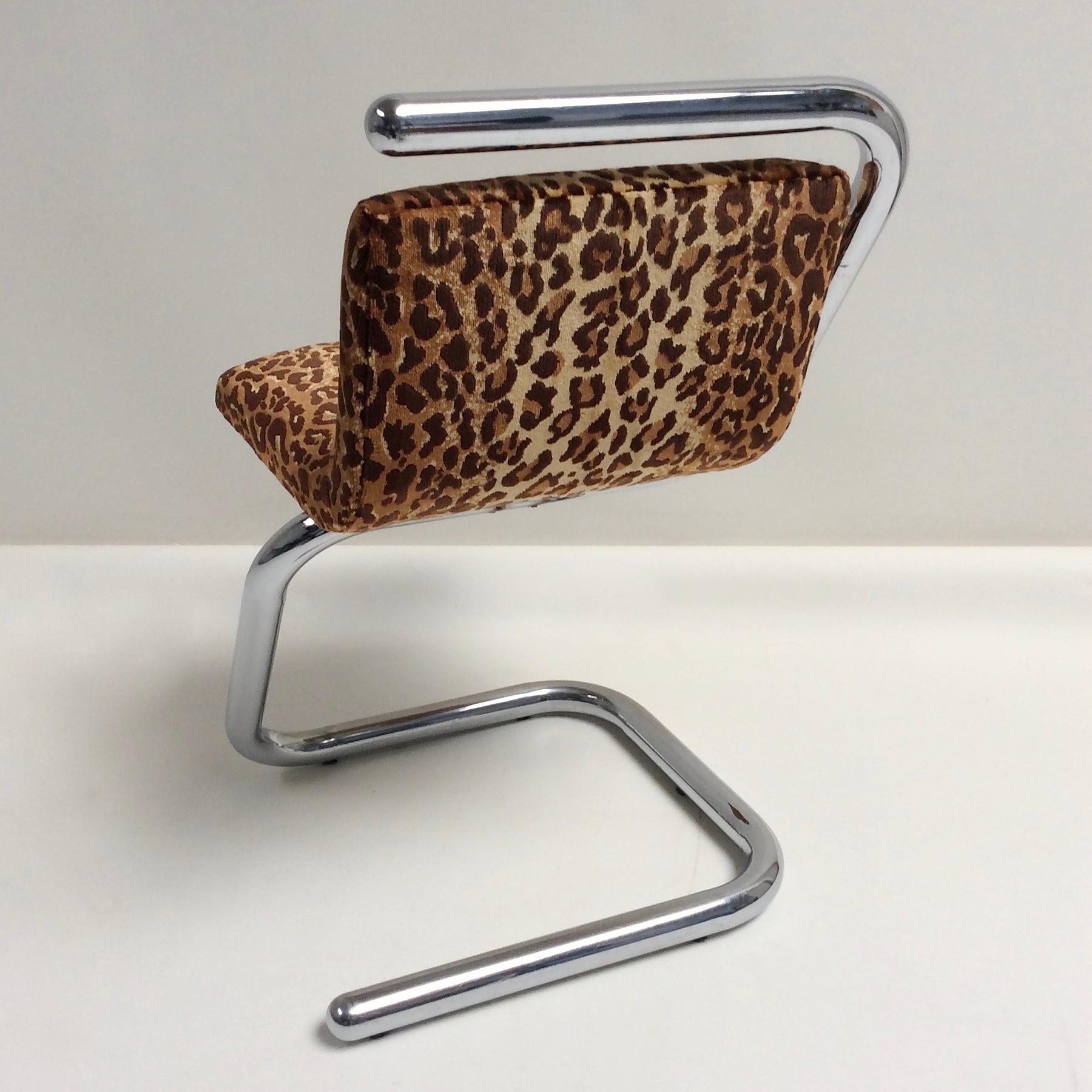 Pair of Mid-Century Modern Chairs, Chrome & Leopard Fabric, circa 1970, Italy 5