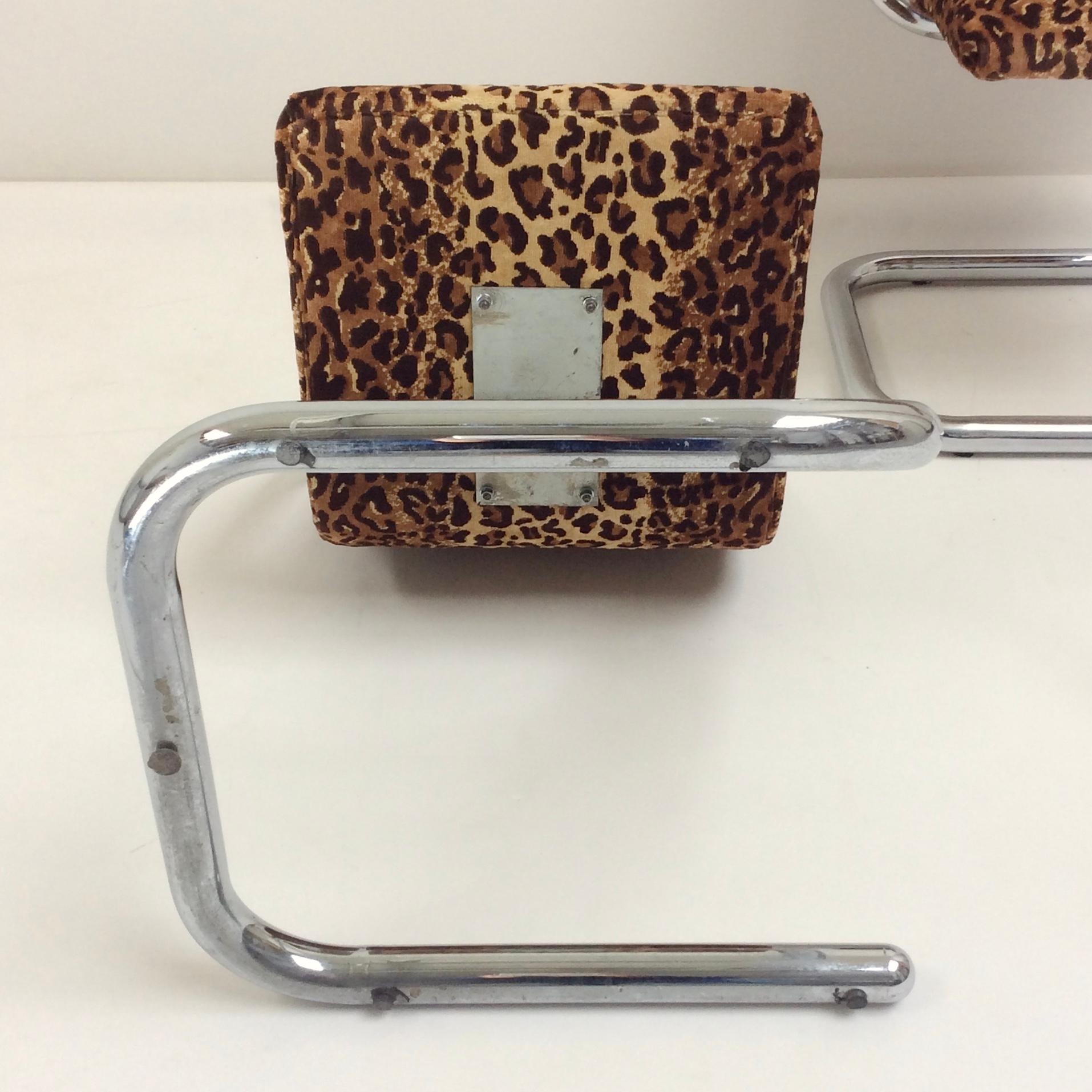 Pair of Mid-Century Modern Chairs, Chrome & Leopard Fabric, circa 1970, Italy 9