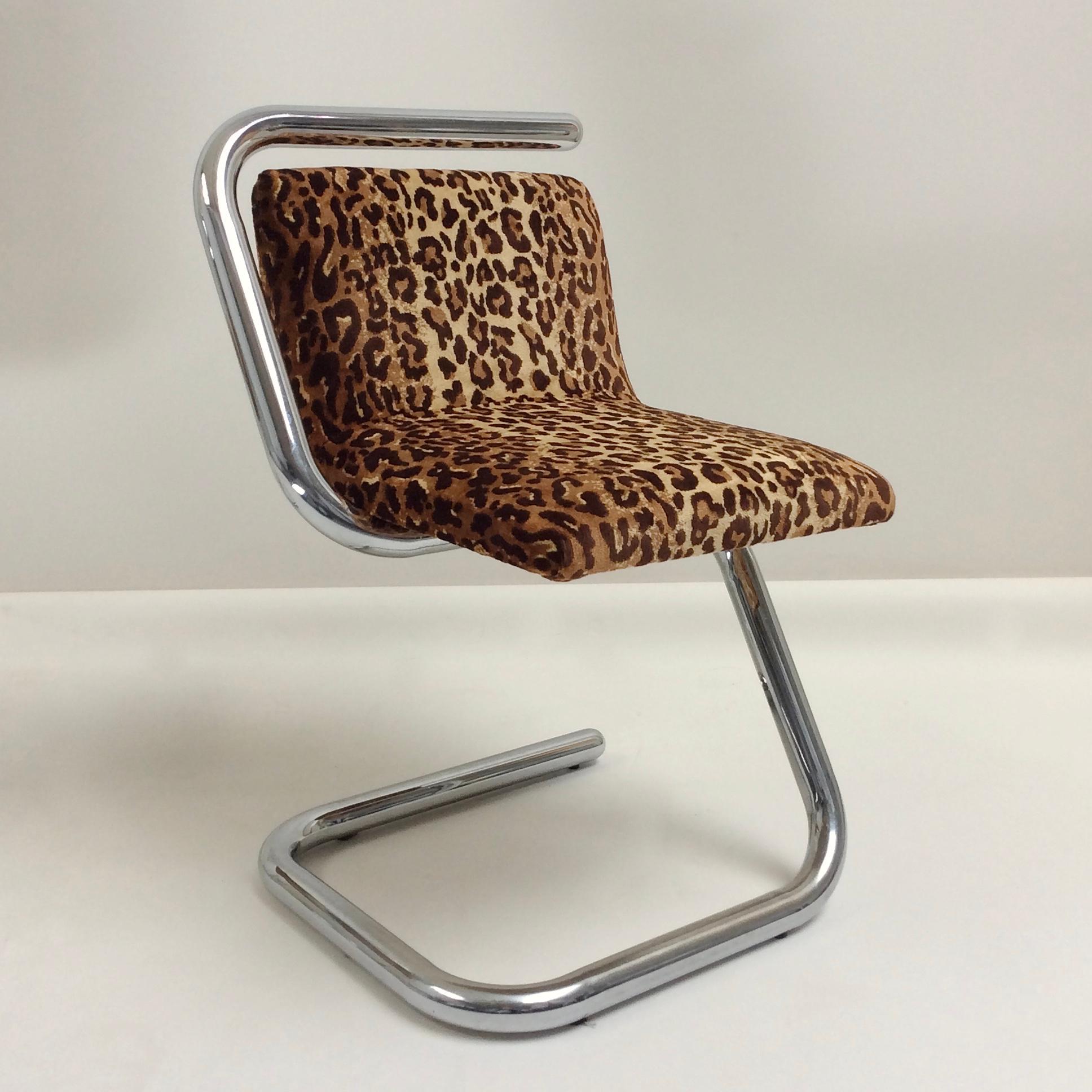 Pair of Mid-Century Modern Chairs, Chrome & Leopard Fabric, circa 1970, Italy 3