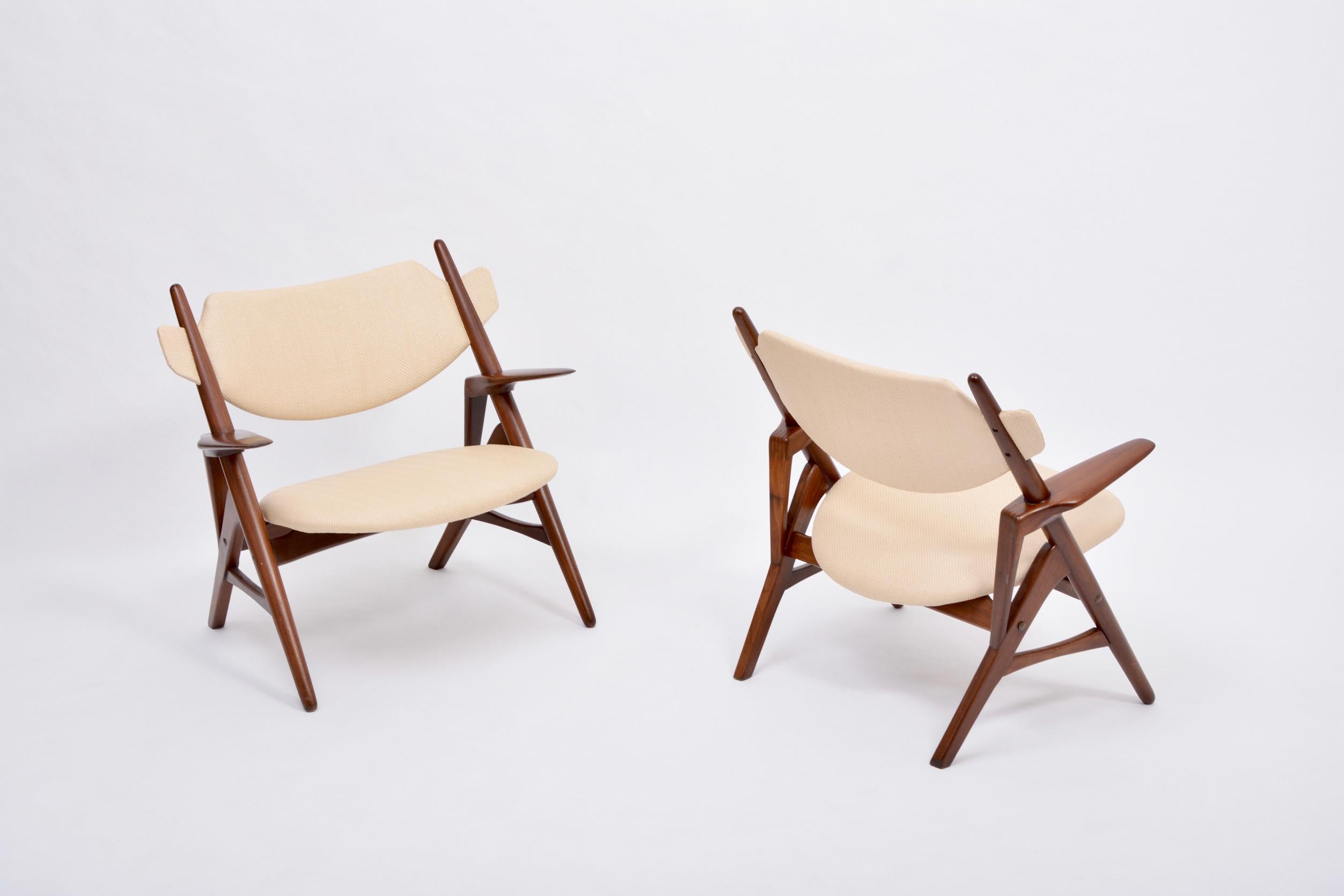 Wood Pair of Reupholstered Mid-Century Modern Chairs 