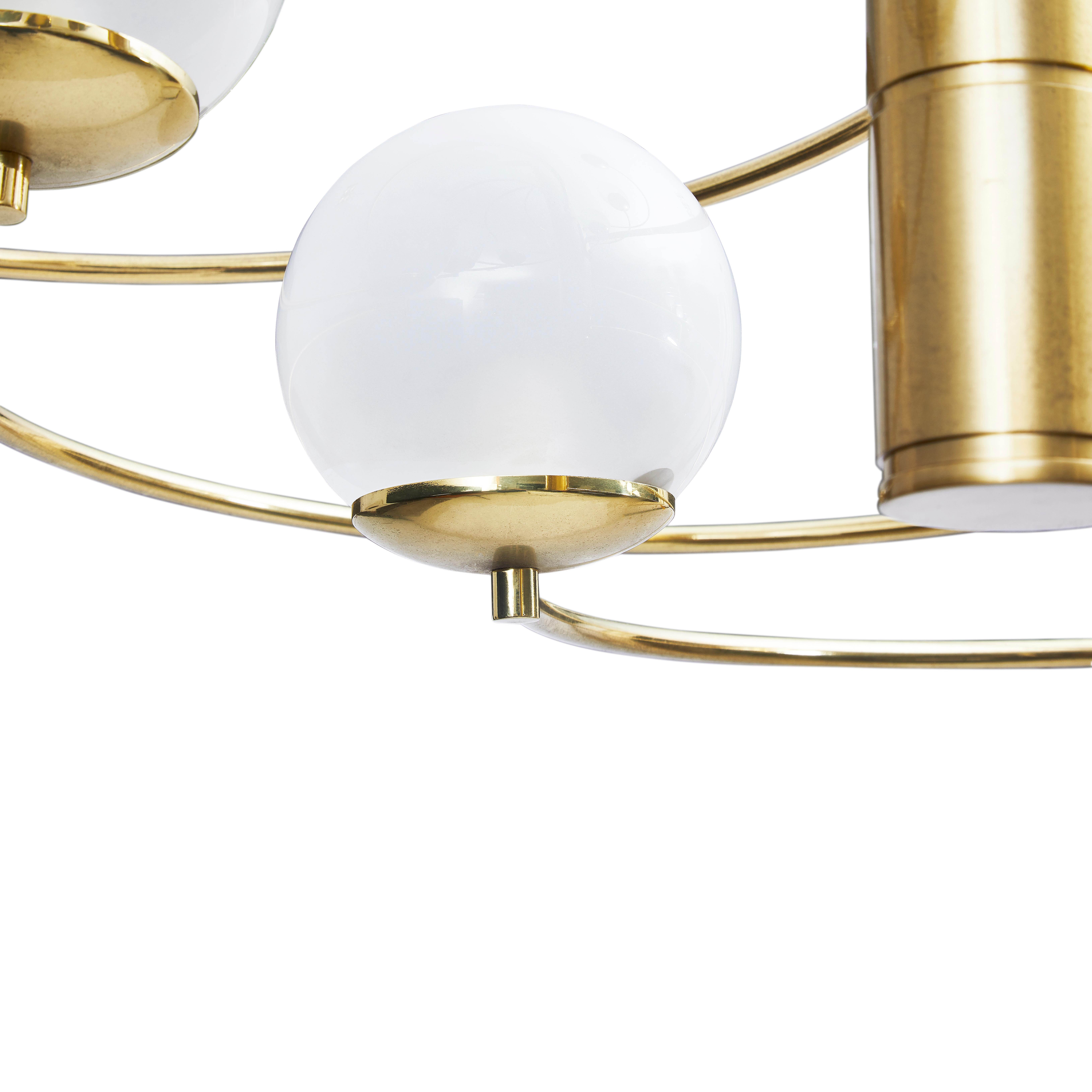 Mid-Century Modern Pair of Mid Century Modern Chandeliers in Brass and Glass by Pia Guidetti Crippa