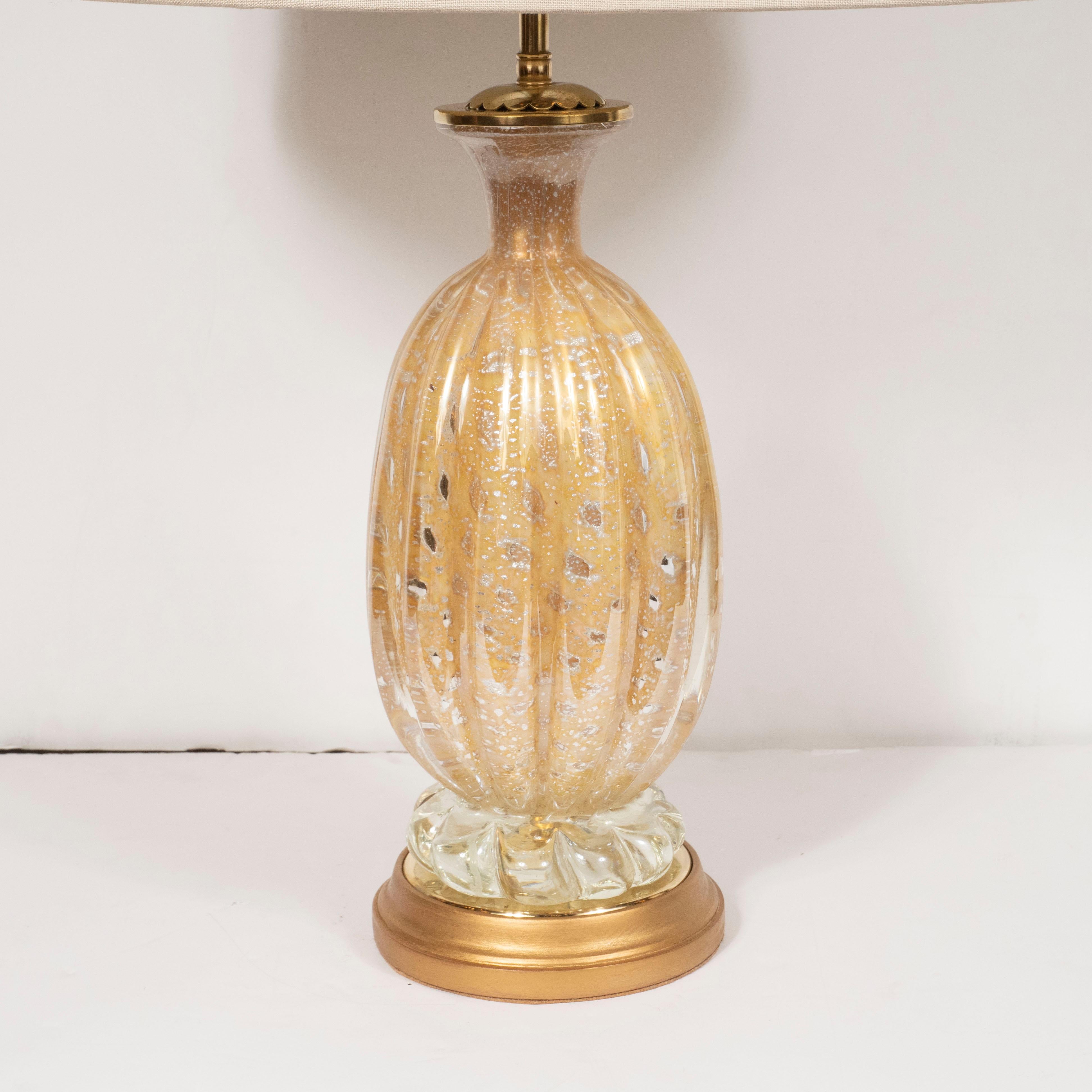 Pair of Mid-Century Modern Channeled 24-Karat Gold Table Lamps, Barovier e Toso 1
