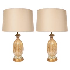 Vintage Pair of Mid-Century Modern Channeled 24-Karat Gold Table Lamps, Barovier e Toso