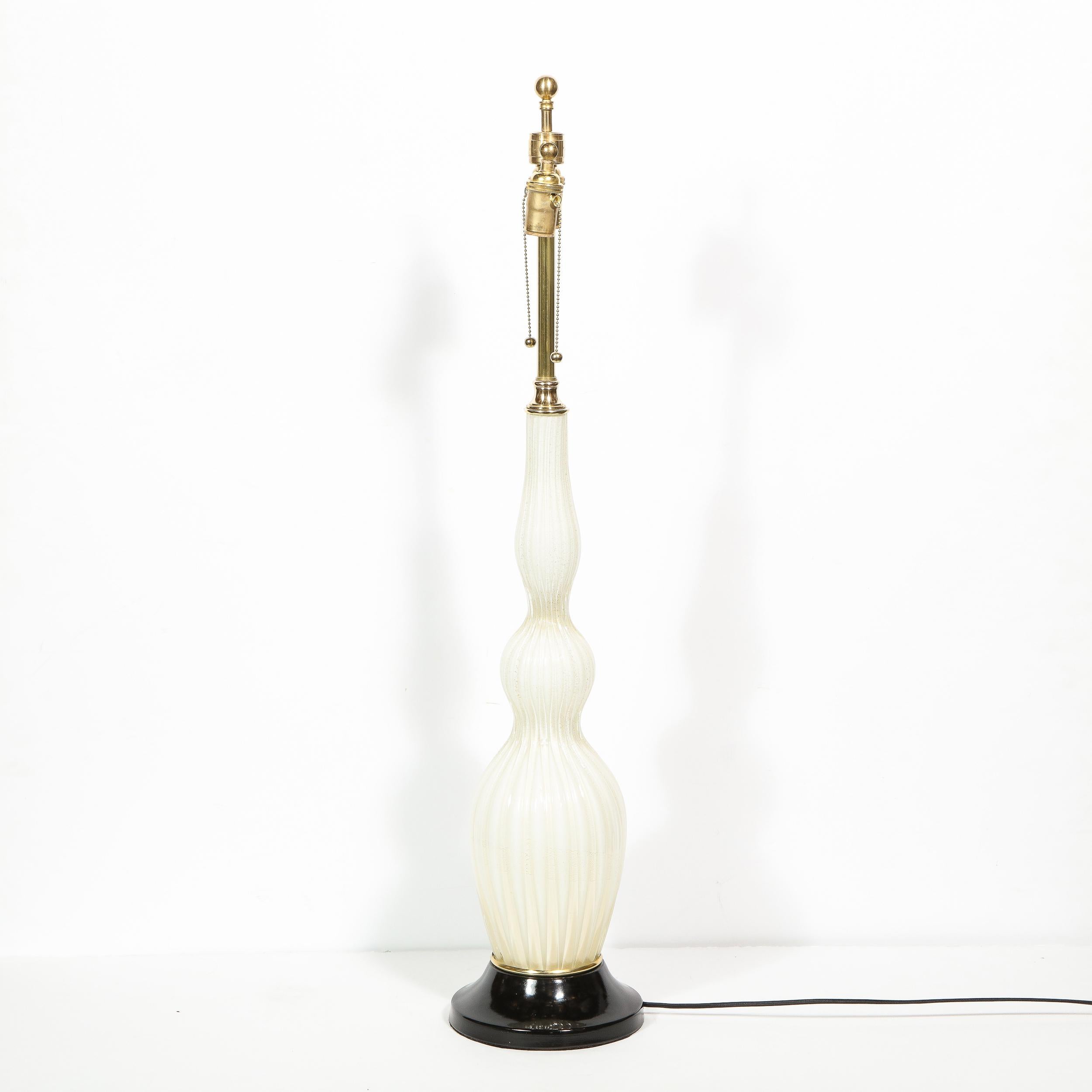Pair of Mid-Century Modern Channeled White Murano Glass Malmaison Table Lamps 4
