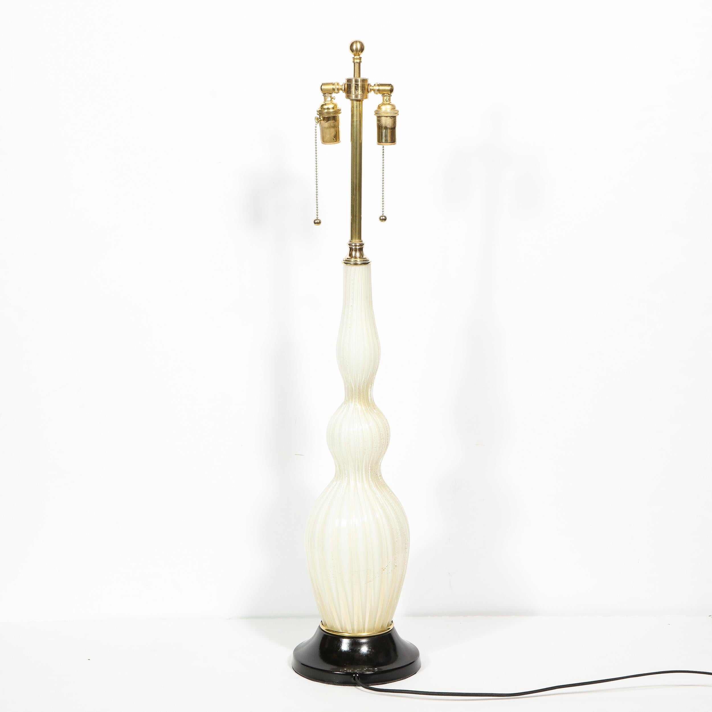 Pair of Mid-Century Modern Channeled White Murano Glass Malmaison Table Lamps 7