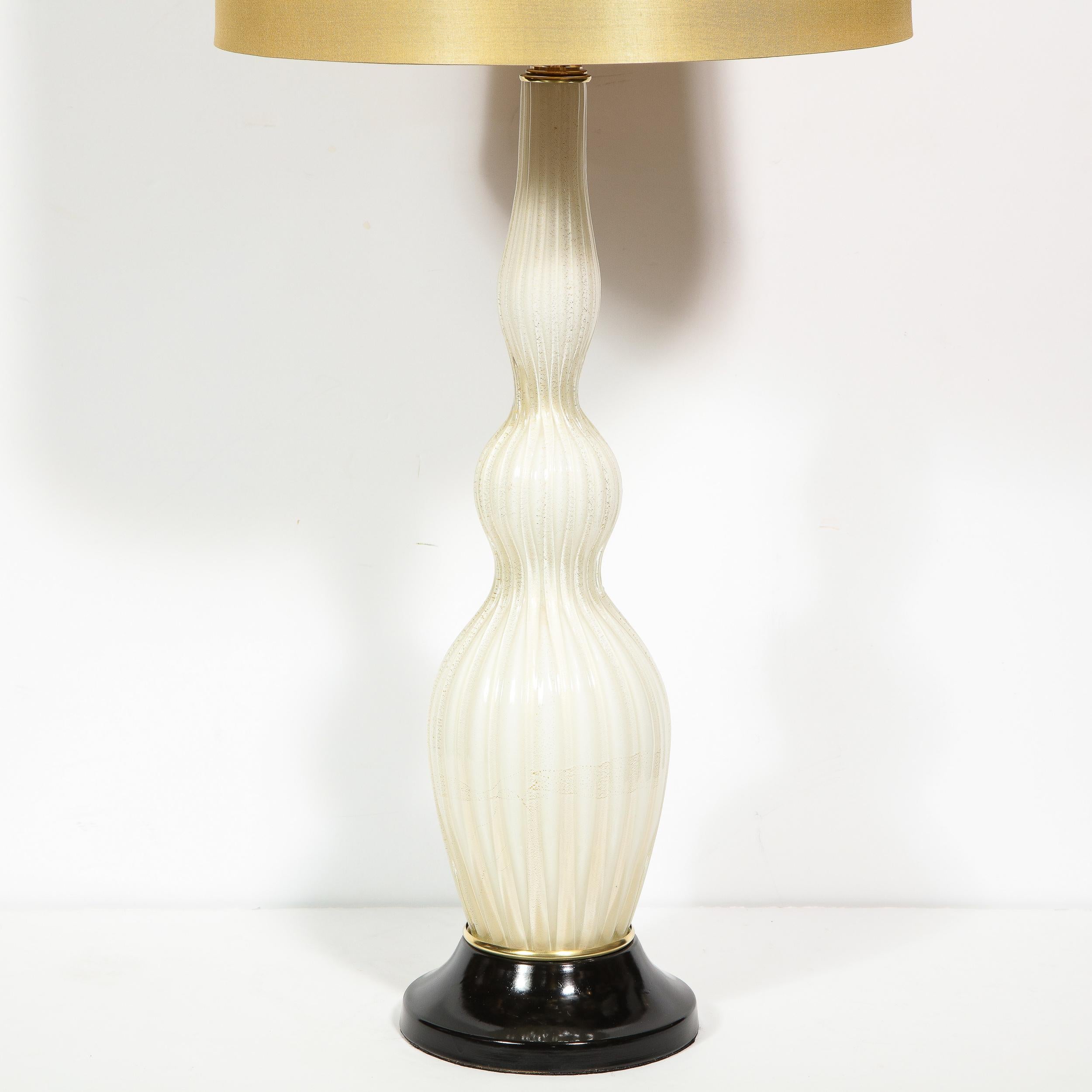 Italian Pair of Mid-Century Modern Channeled White Murano Glass Malmaison Table Lamps