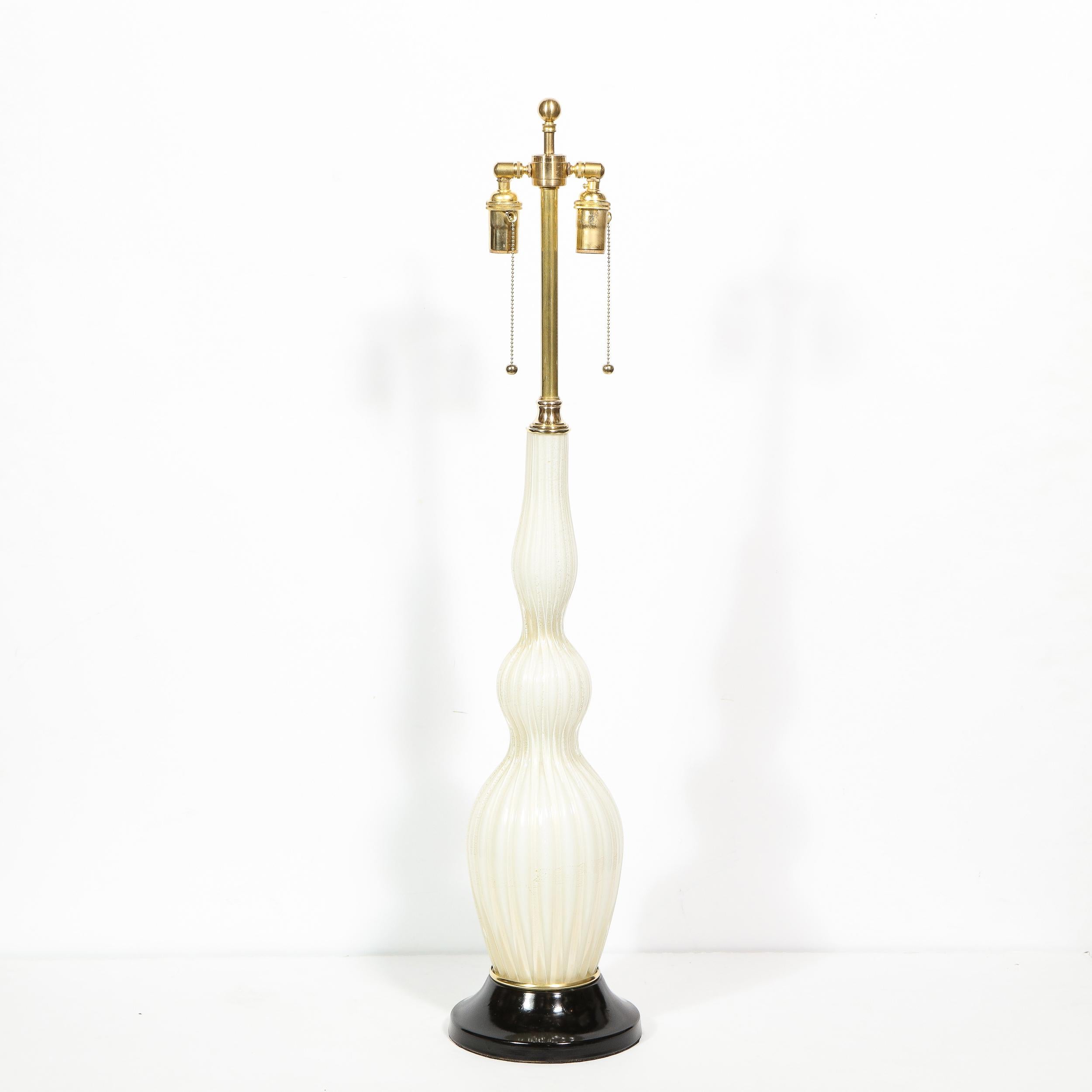 Pair of Mid-Century Modern Channeled White Murano Glass Malmaison Table Lamps 1