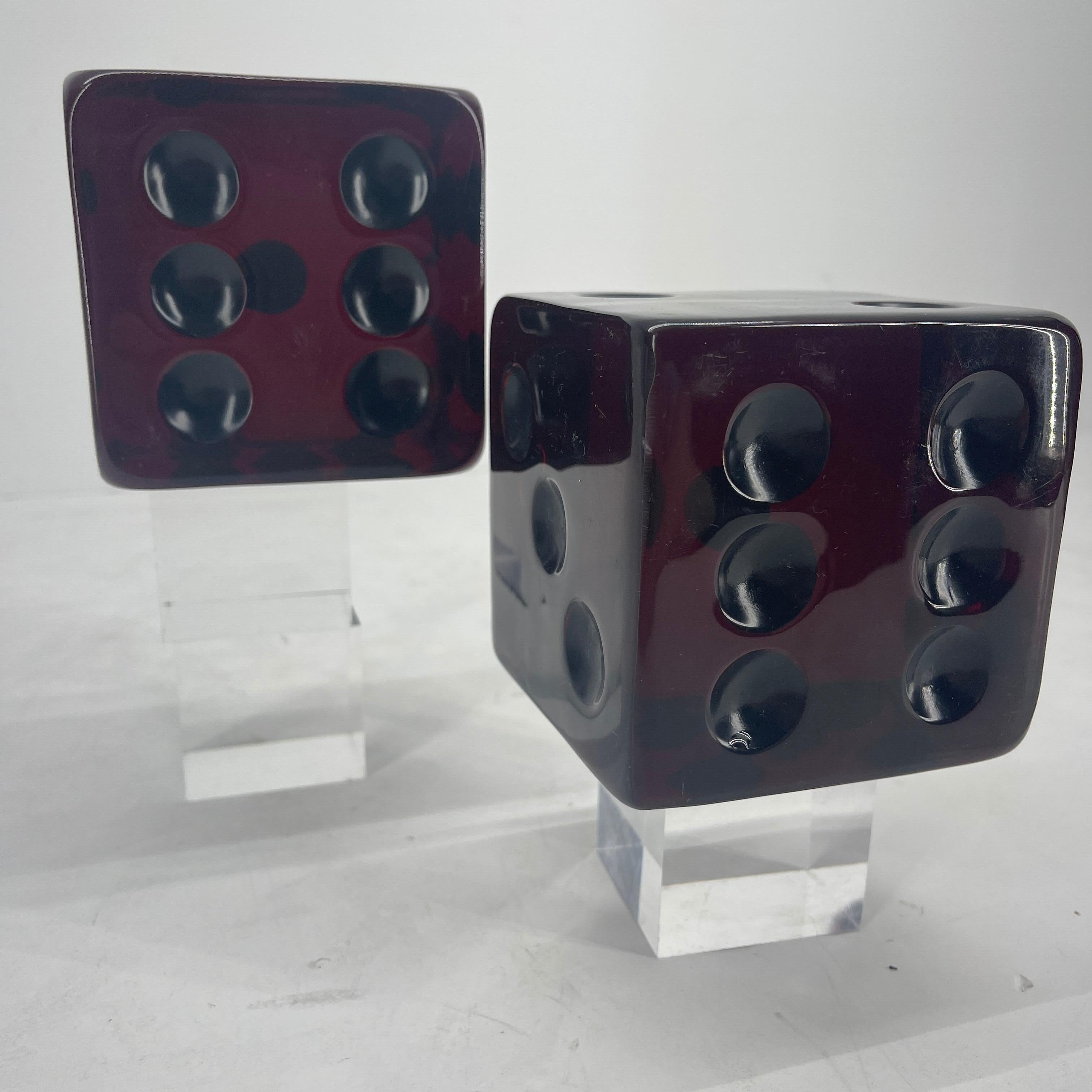 American Pair of Mid-Century Modern Charles Hollis Large Lucite Dice For Sale