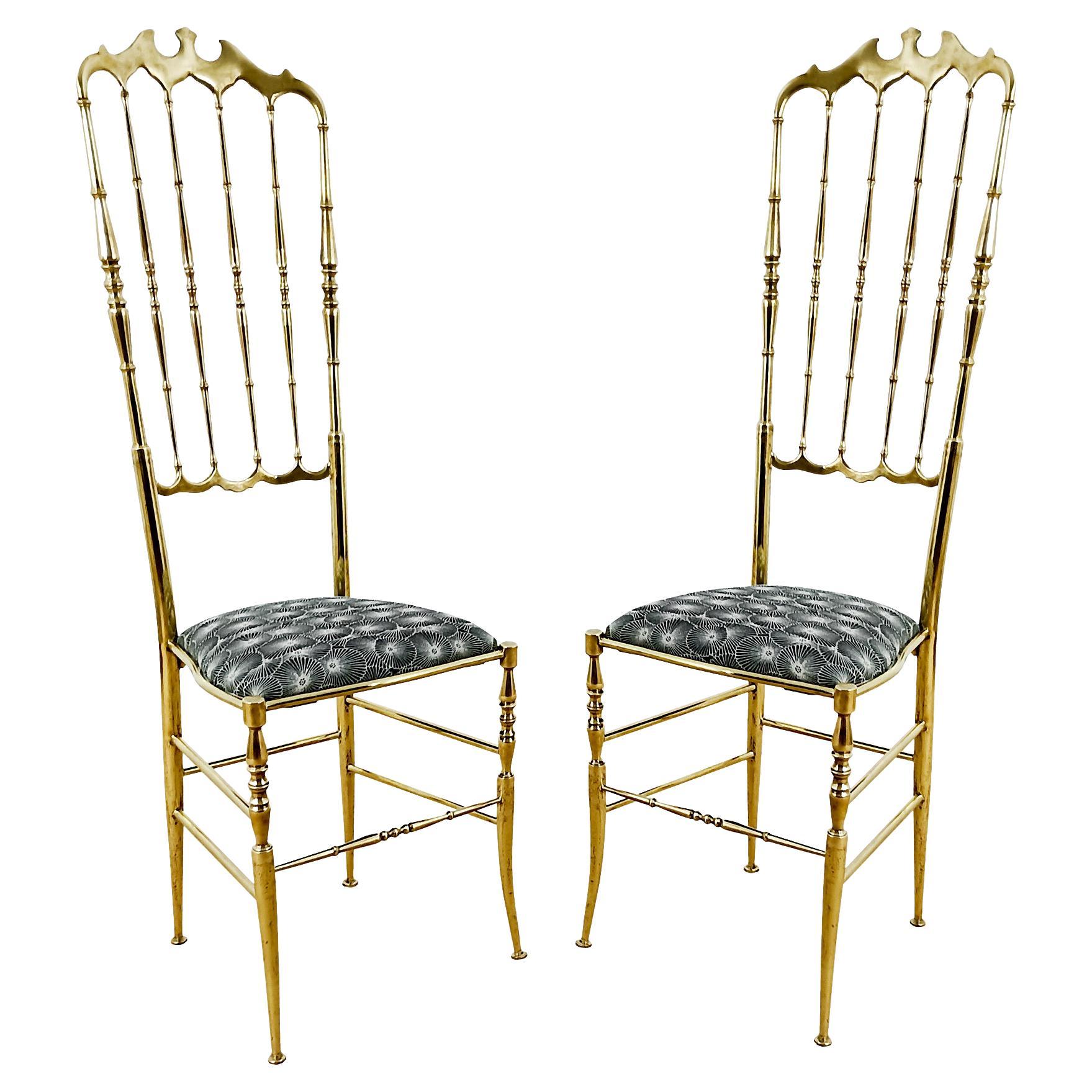 Pair of Mid-Century Modern Chiavari Chairs with Japanese Fabric, Italy, 1940 For Sale