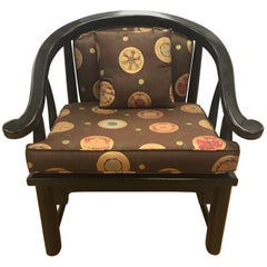 Pair of Mid-Century Modern Chinese Black Horseshoe Chairs James Mont Style