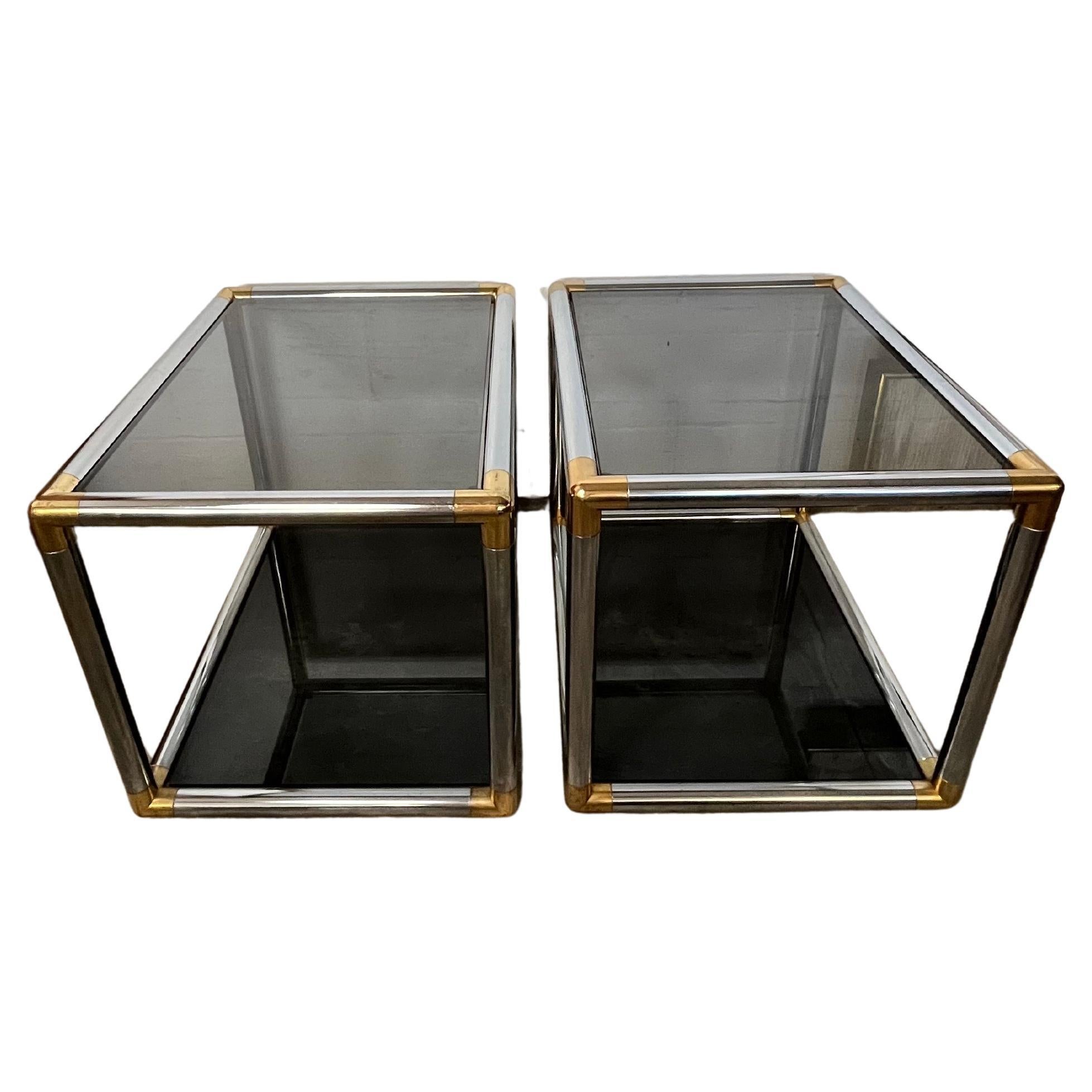 Pair of Mid-Century Modern Chrome and Brass Tubular Side or End Tables