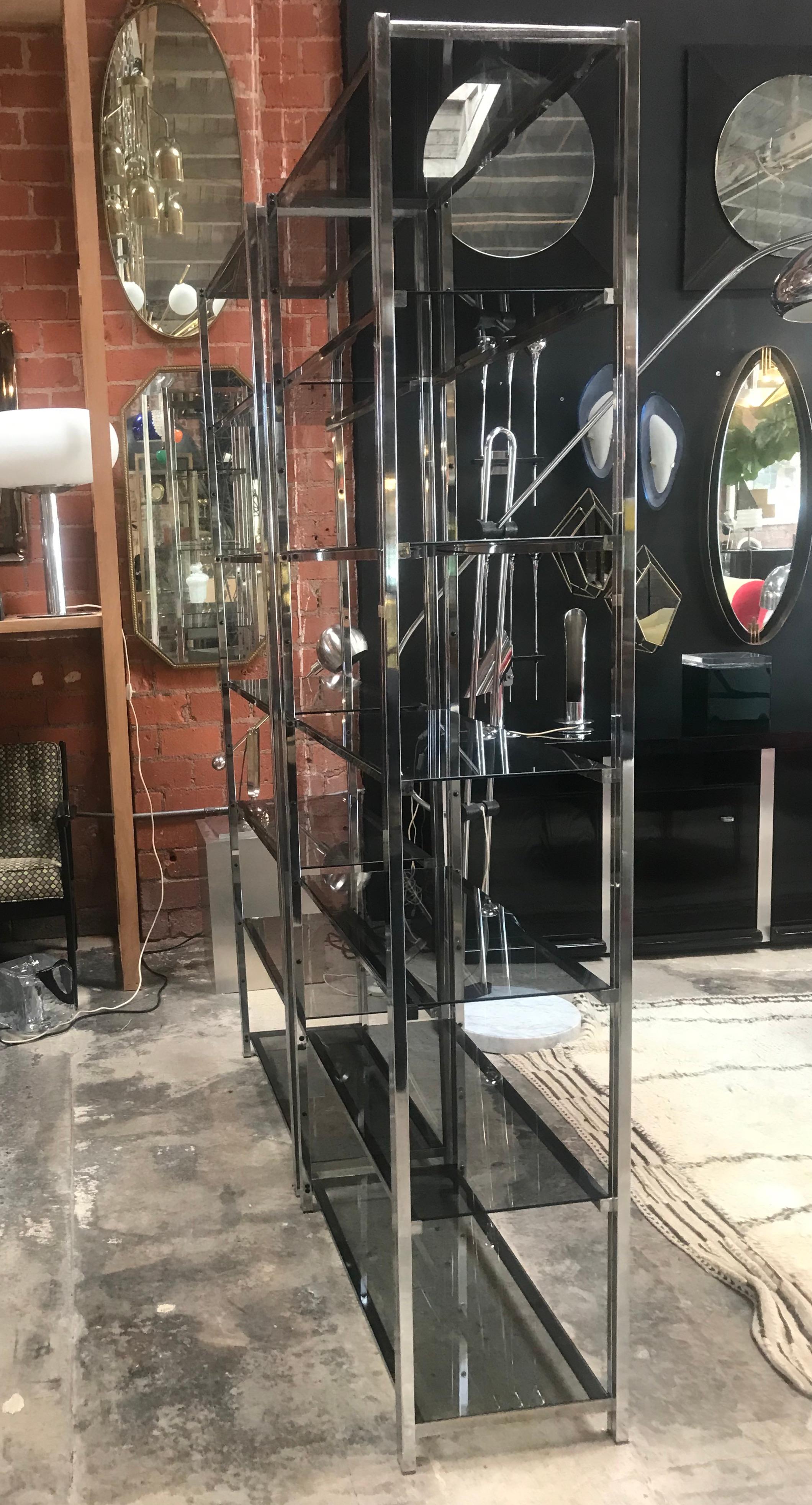 Pair of Mid-Century Modern Chrome and Glass Étagère, Italy, 1970s In Good Condition In Los Angeles, CA