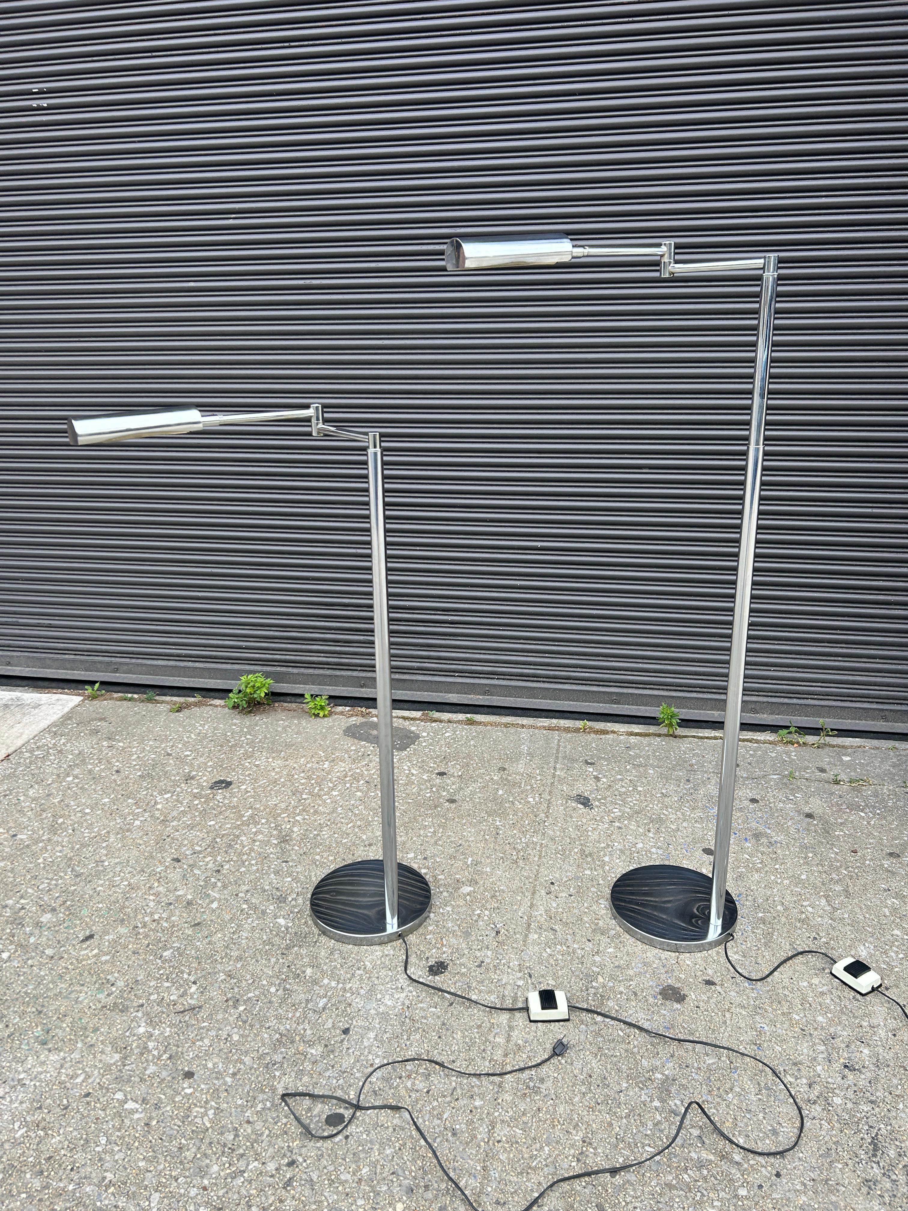 American Pair of Mid century modern chrome articulating Floor Lamps circa 1970 For Sale