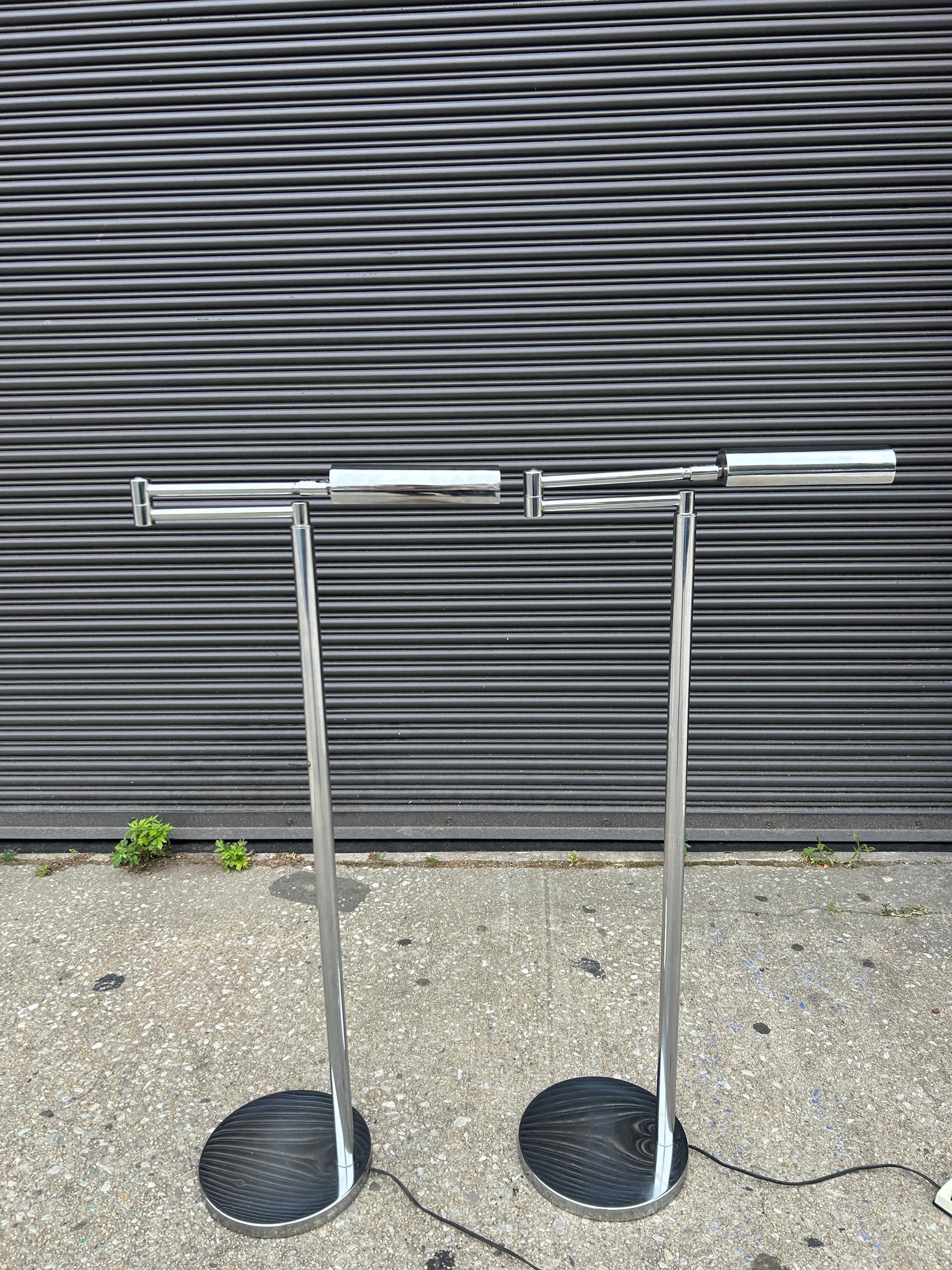 Metalwork Pair of Mid century modern chrome articulating Floor Lamps circa 1970 For Sale