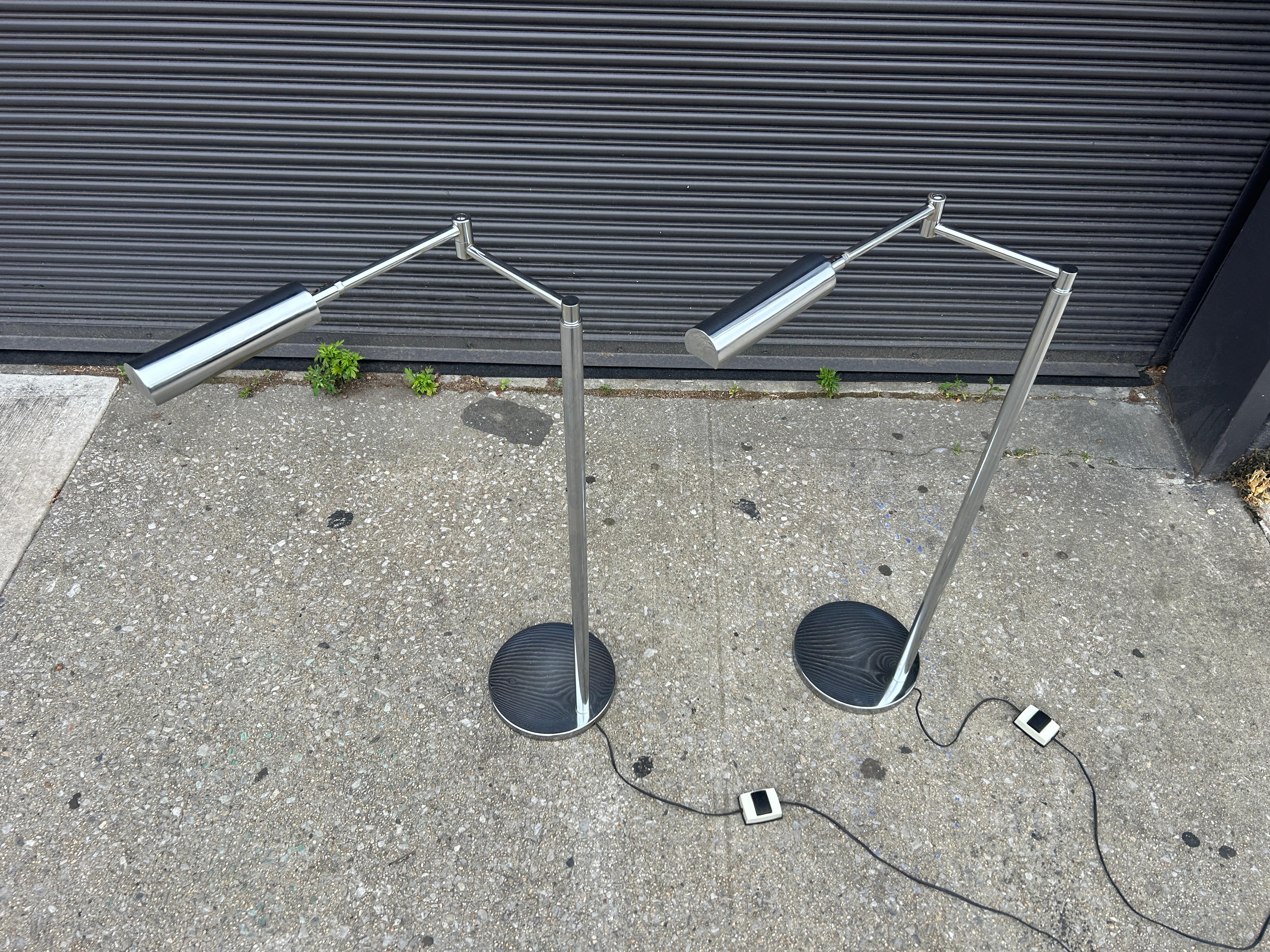 Late 20th Century Pair of Mid century modern chrome articulating Floor Lamps circa 1970 For Sale