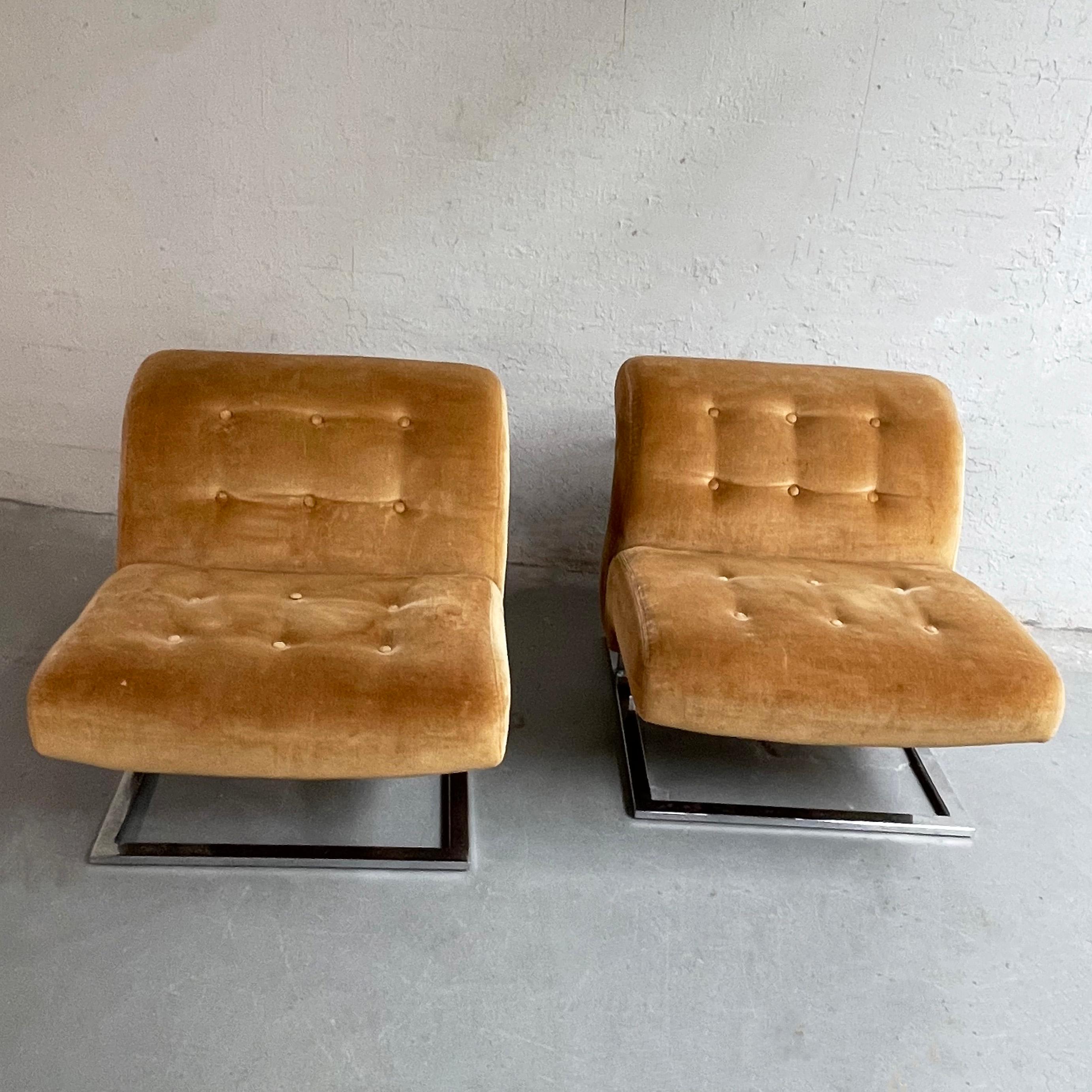 Pair Of Mid-Century Modern Chrome Cantilever Slipper Lounge Chairs For Sale 6