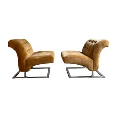 Pair Of Mid-Century Modern Chrome Cantilever Slipper Lounge Chairs
