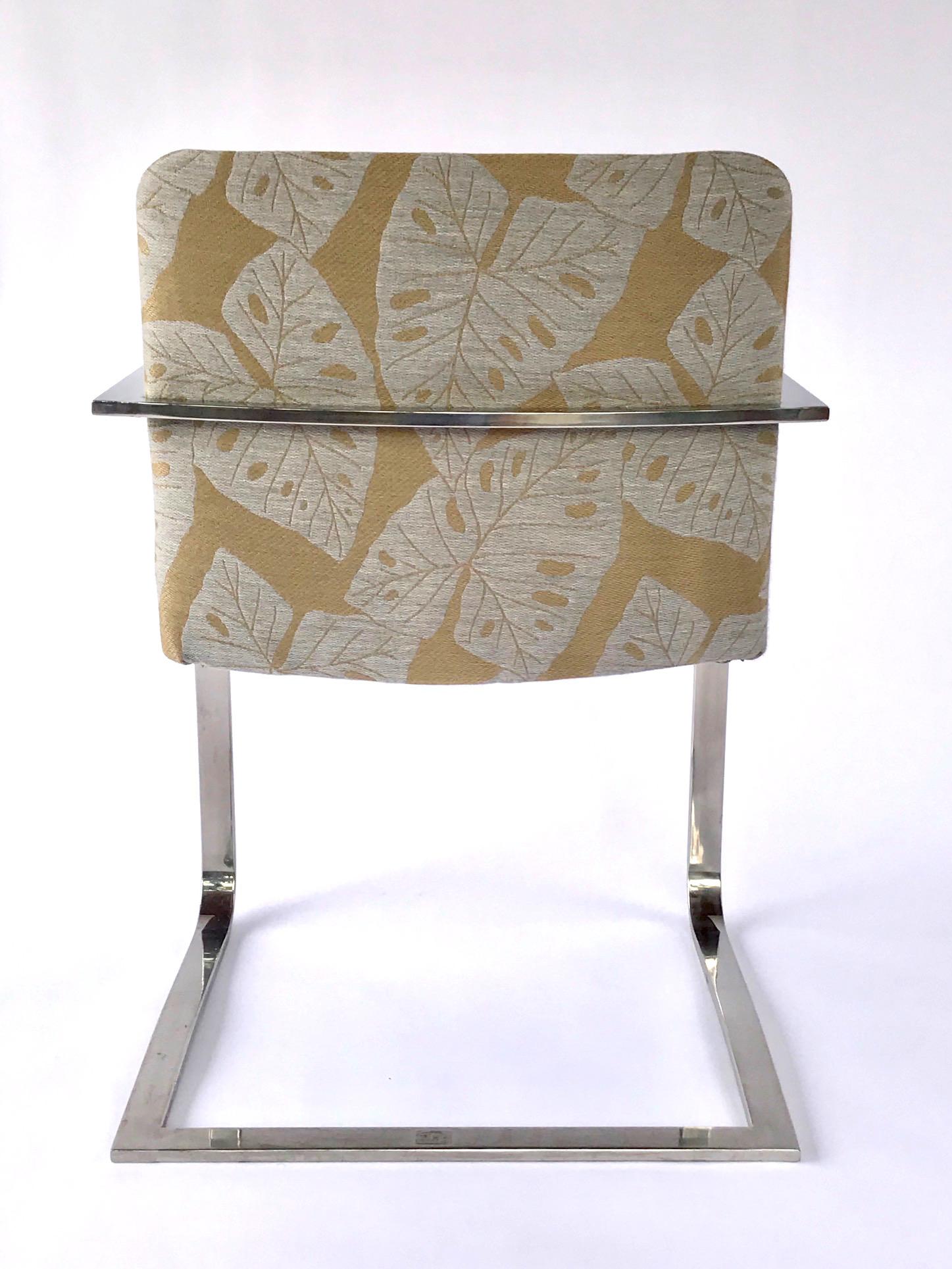 Pair of Mid-Century Modern Chrome Desk Chairs with Tropical Print by Brueton 2