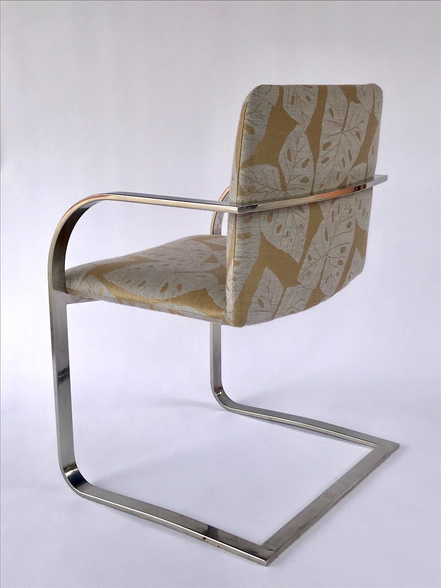 Pair of Mid-Century Modern Chrome Desk Chairs with Tropical Print by Brueton 5