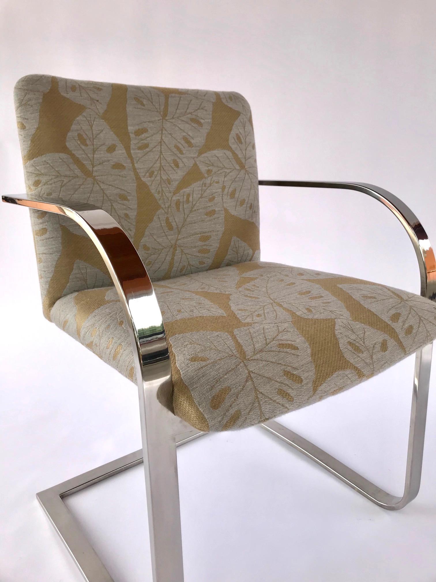 Polished Pair of Mid-Century Modern Chrome Desk Chairs with Tropical Print by Brueton