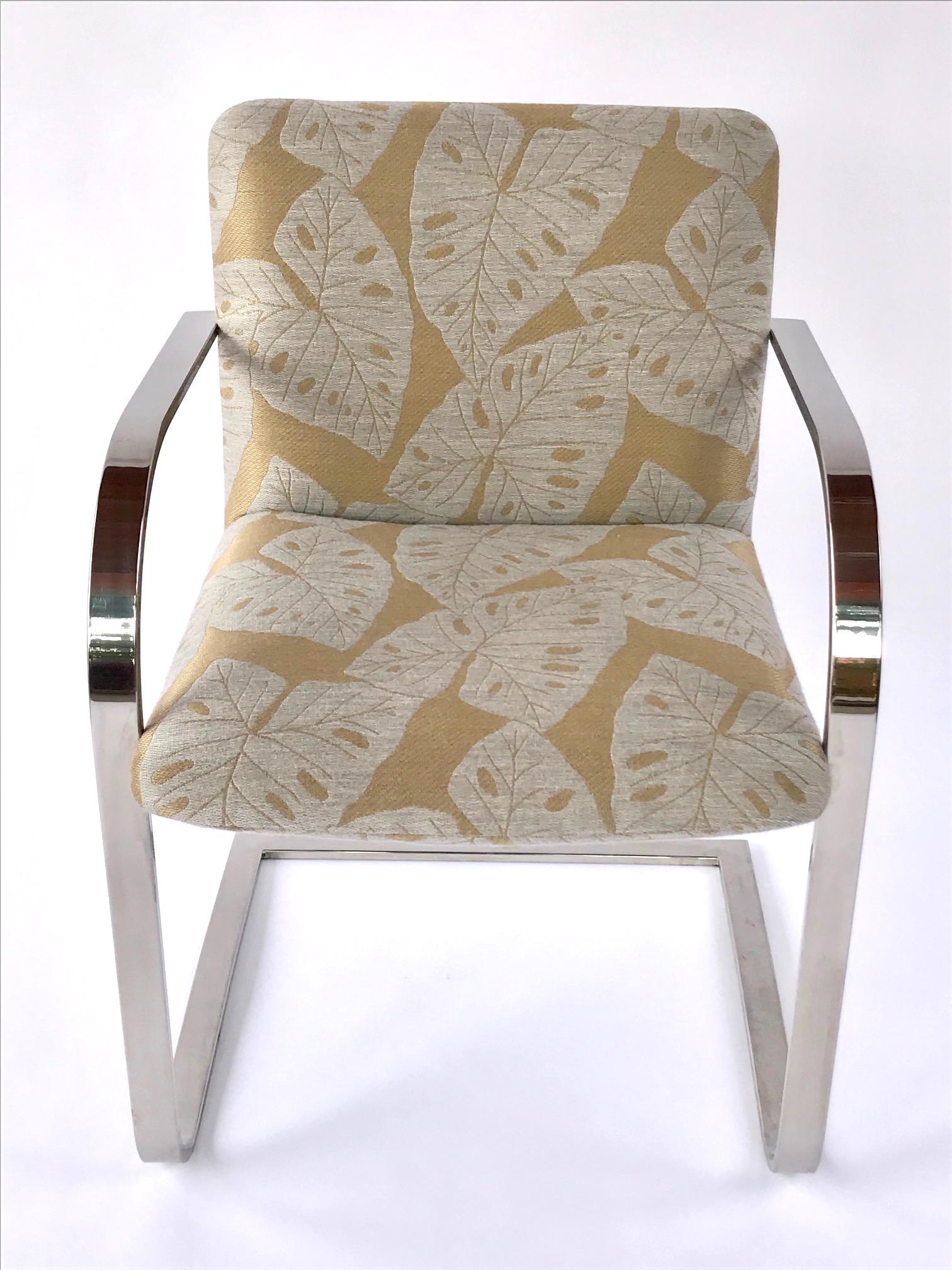 Pair of Mid-Century Modern Chrome Desk Chairs with Tropical Print by Brueton In Good Condition In Fort Lauderdale, FL