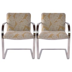 Pair of Mid-Century Modern Chrome Desk Chairs with Tropical Print by Brueton
